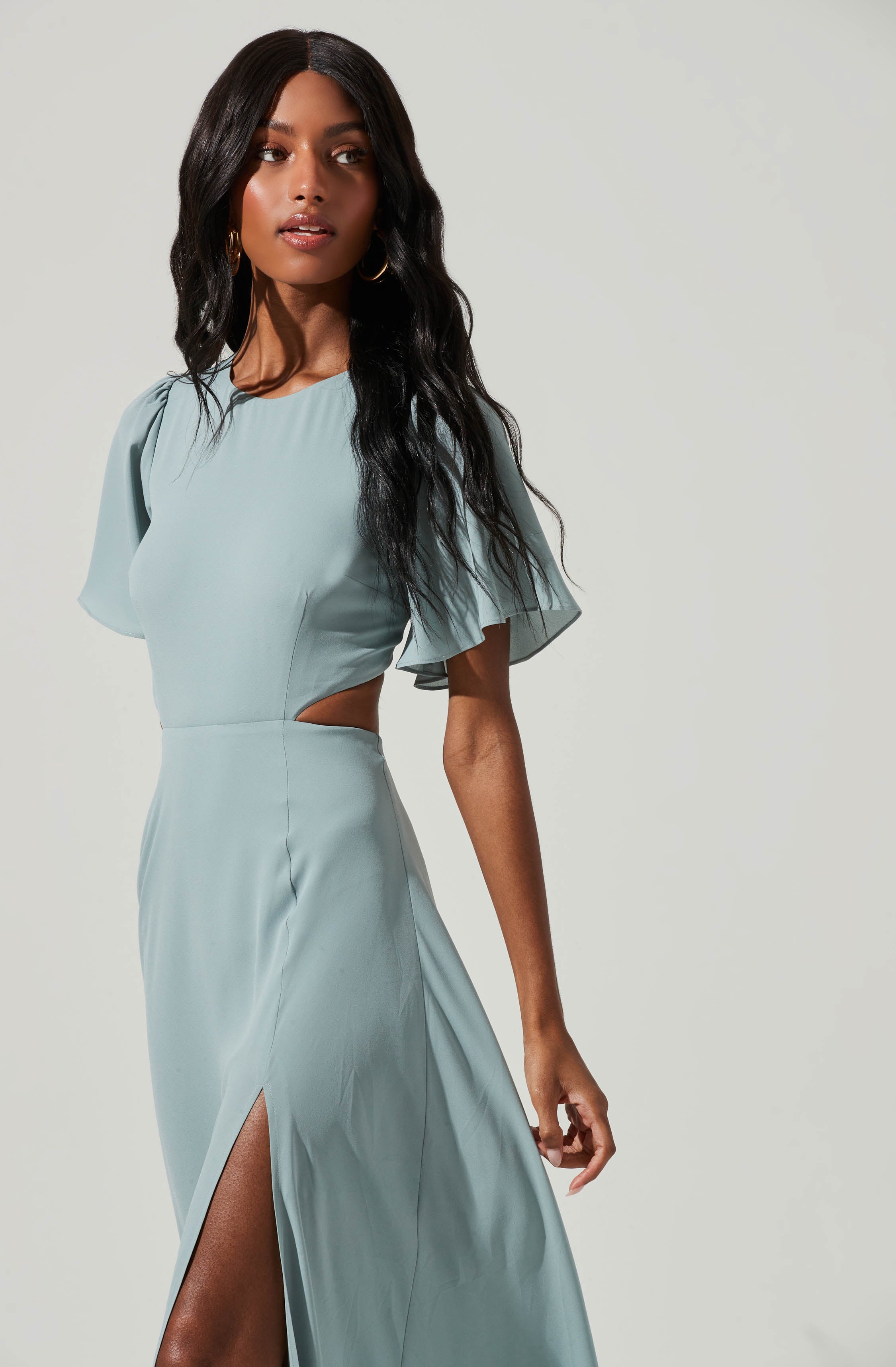 Katrina Flutter Sleeve Back Cutout Maxi Dress