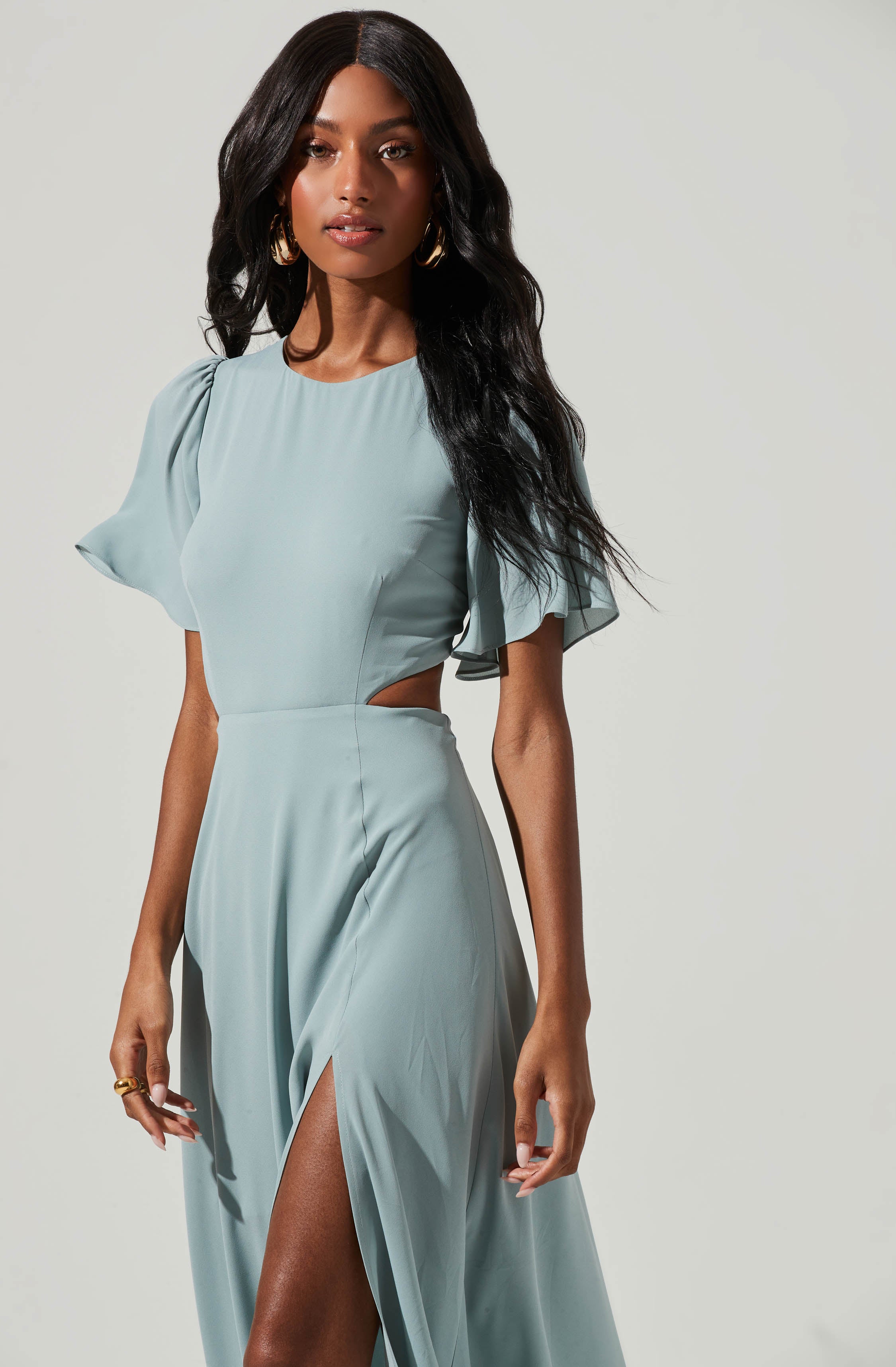 Katrina Flutter Sleeve Back Cutout Maxi Dress