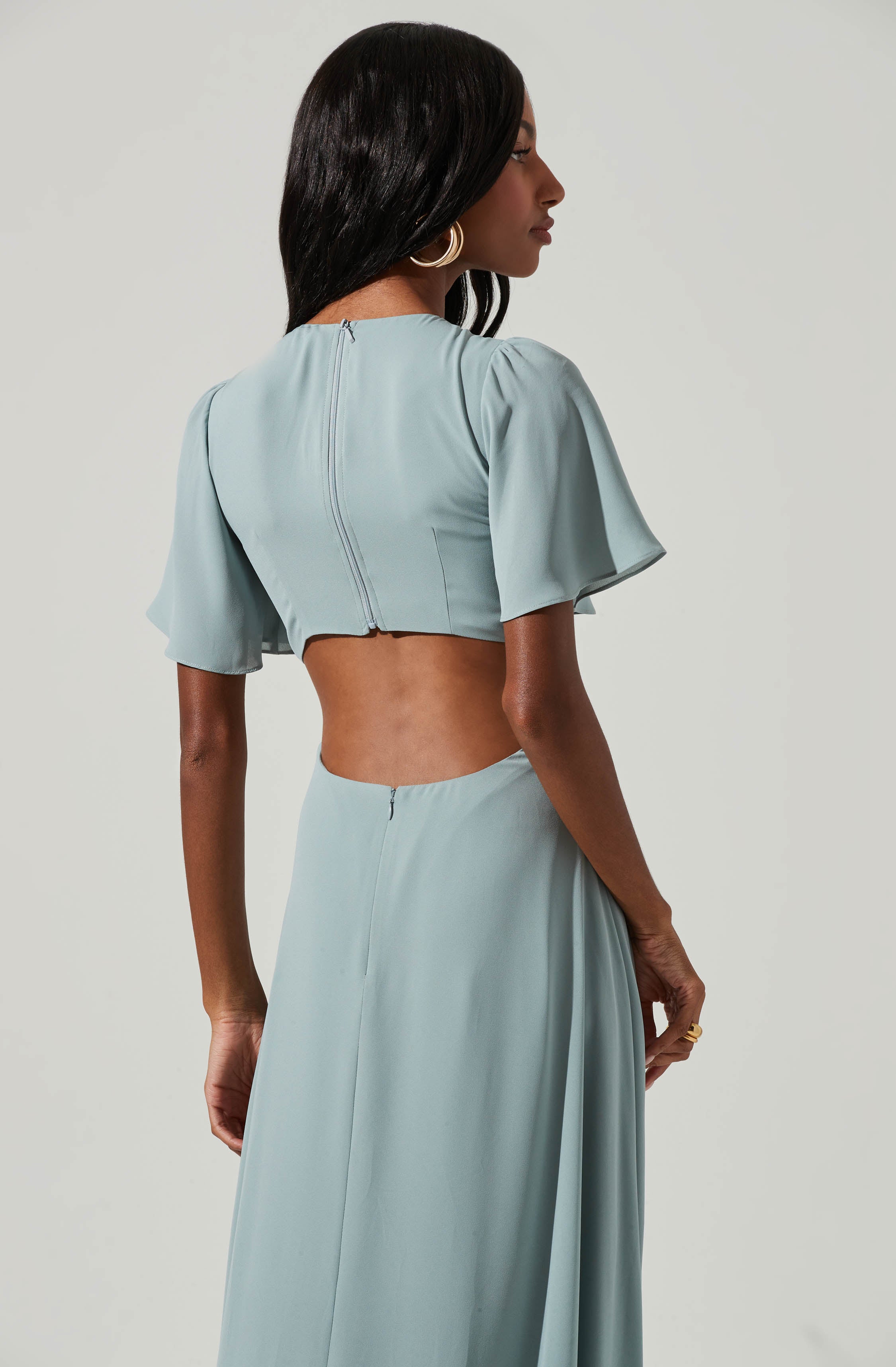 Katrina Flutter Sleeve Back Cutout Maxi Dress