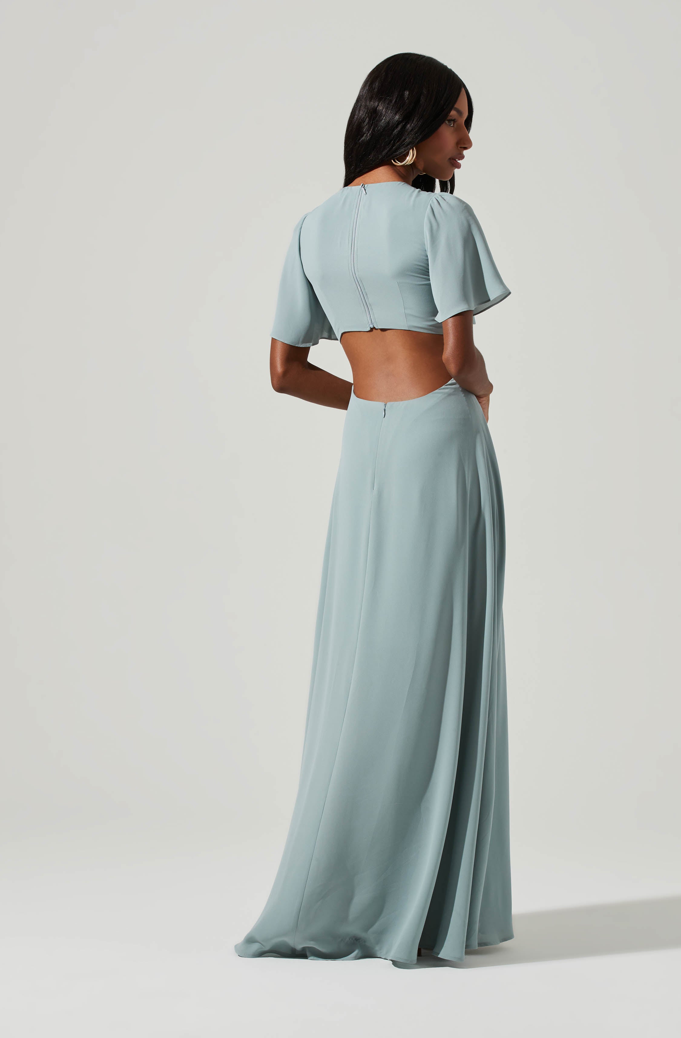 Katrina Flutter Sleeve Back Cutout Maxi Dress