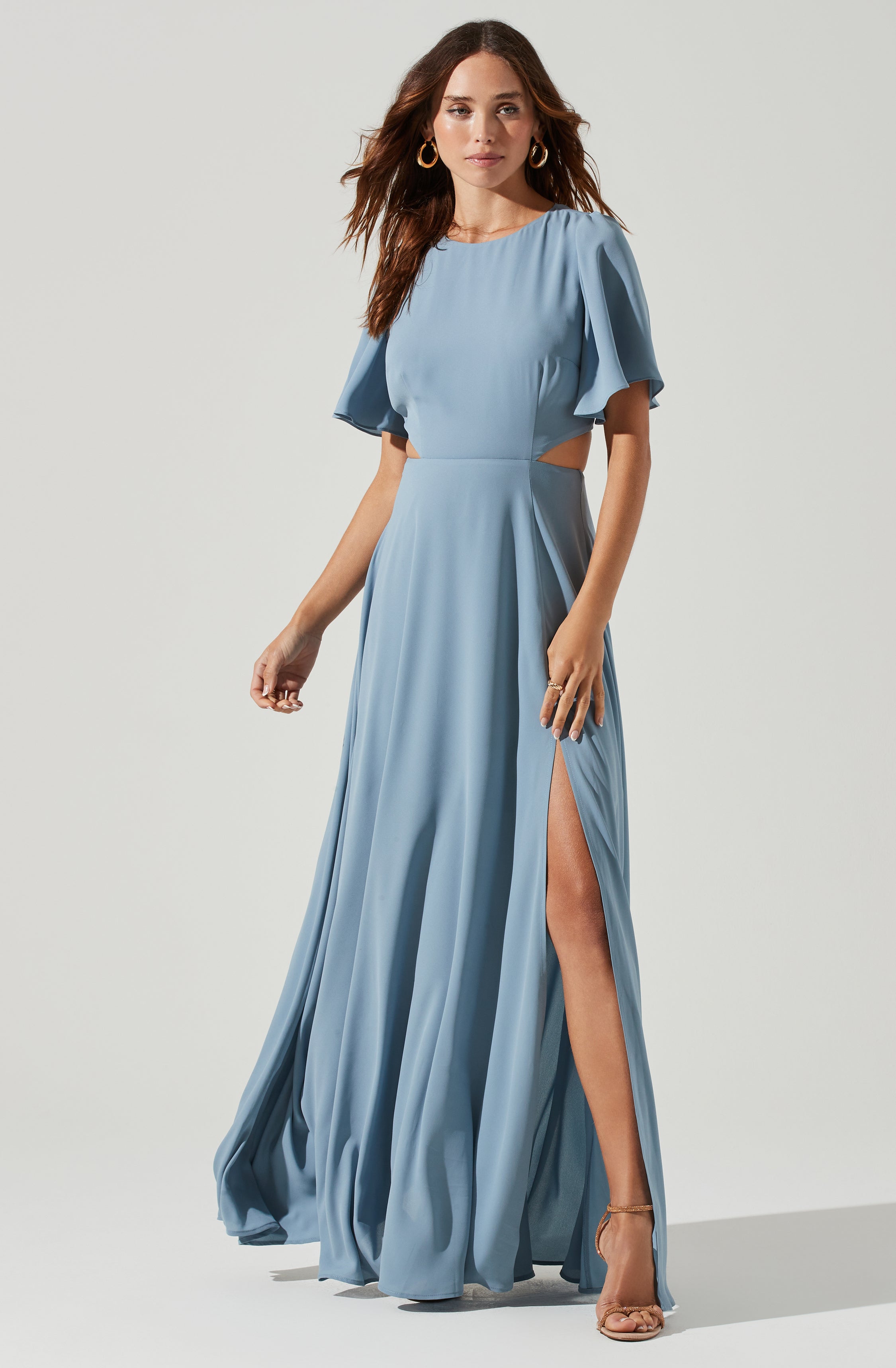 Katrina Flutter Sleeve Back Cutout Maxi Dress