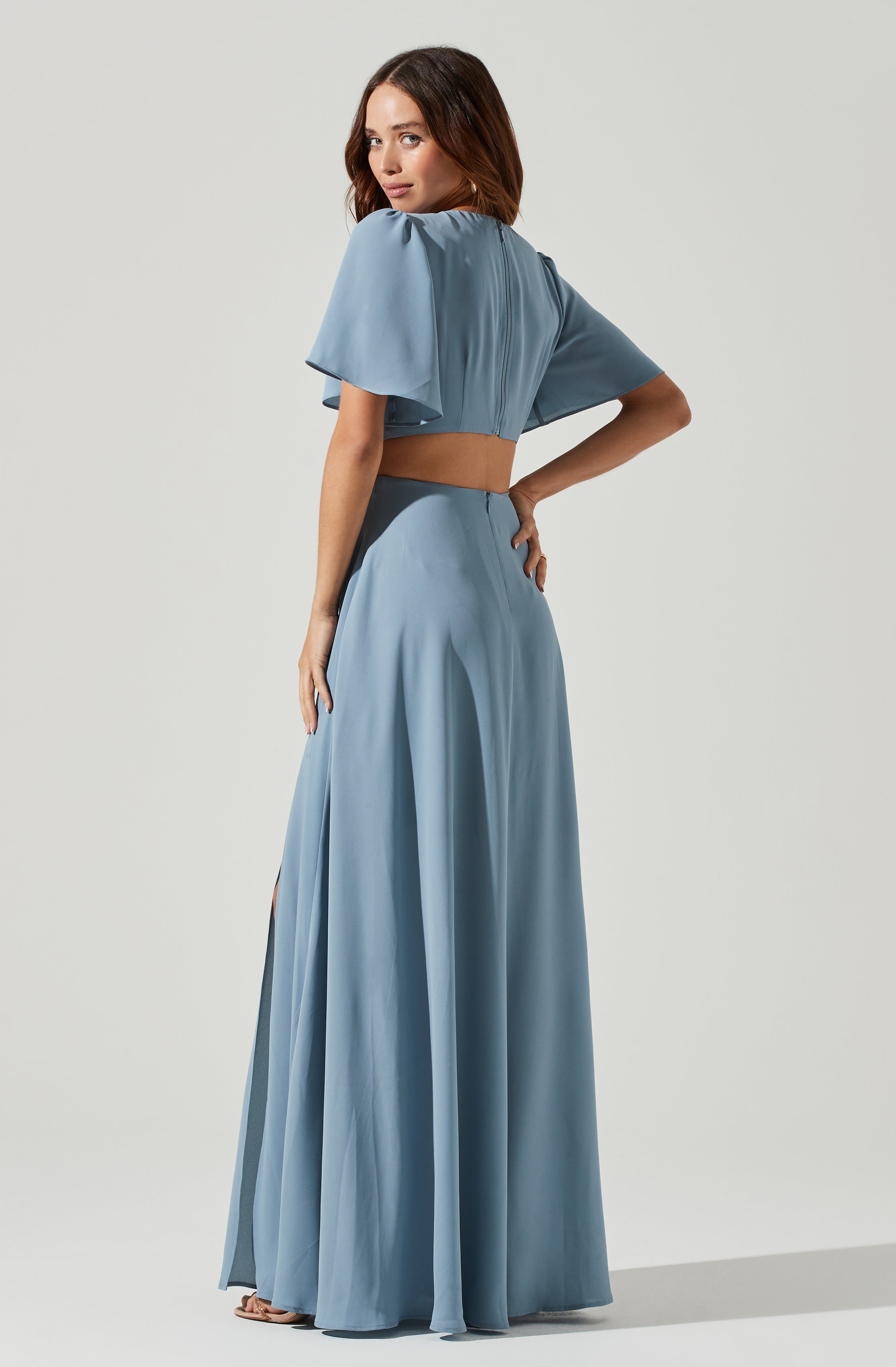Katrina Flutter Sleeve Back Cutout Maxi Dress