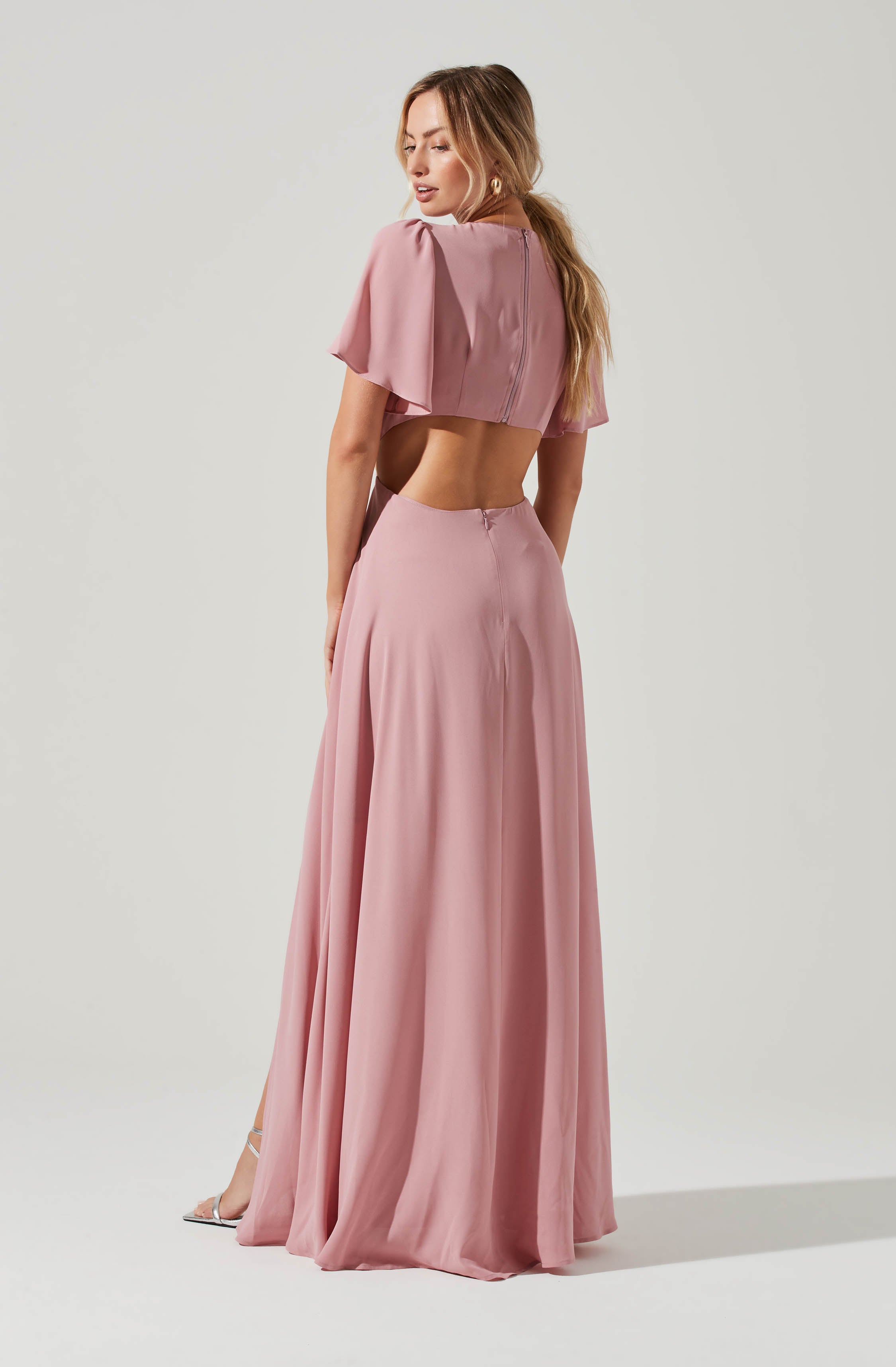 Katrina Flutter Sleeve Back Cutout Maxi Dress