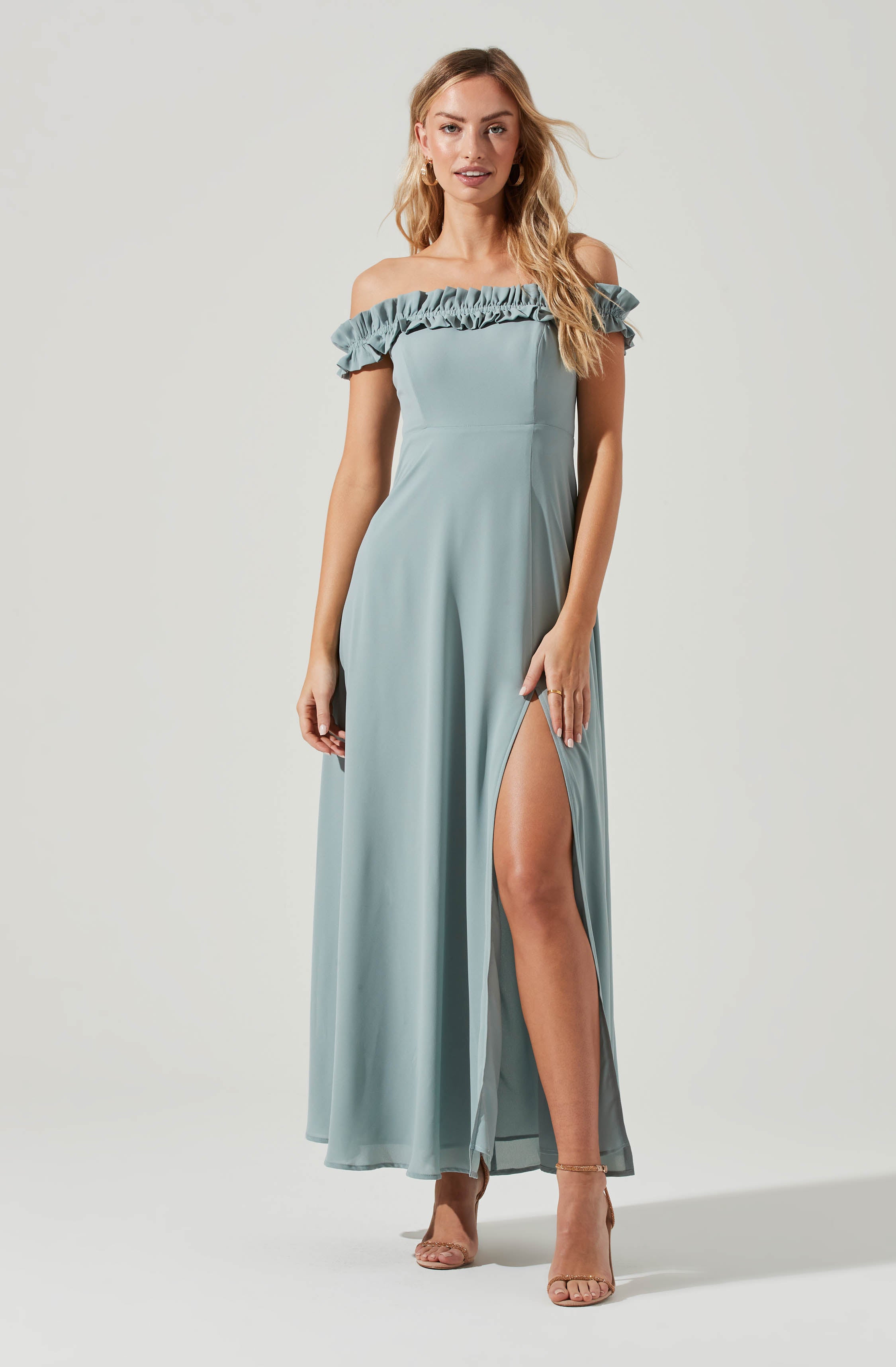 Venetia Off Shoulder Ruffle Trim Maxi Dress