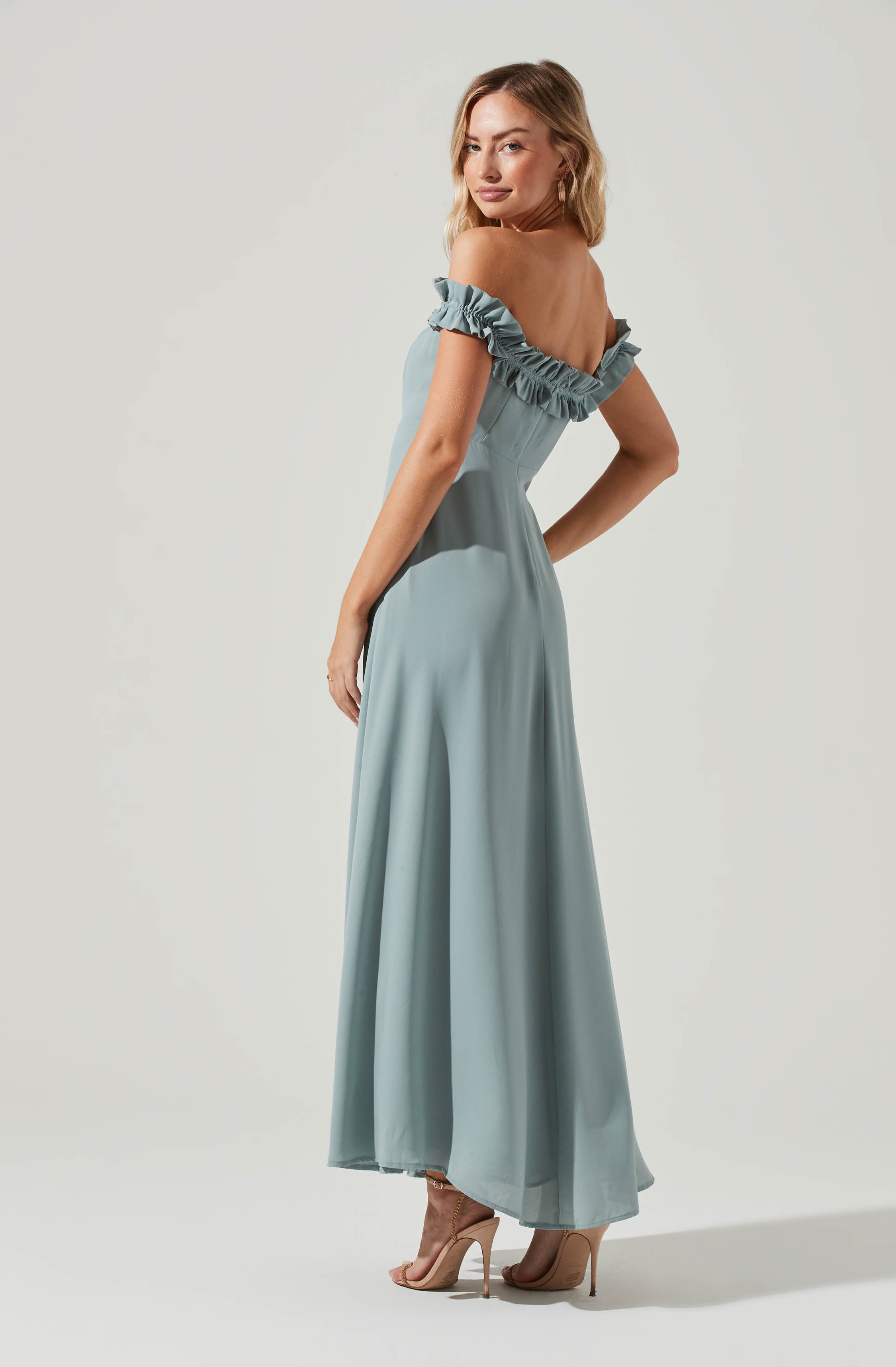 Venetia Off Shoulder Ruffle Trim Maxi Dress