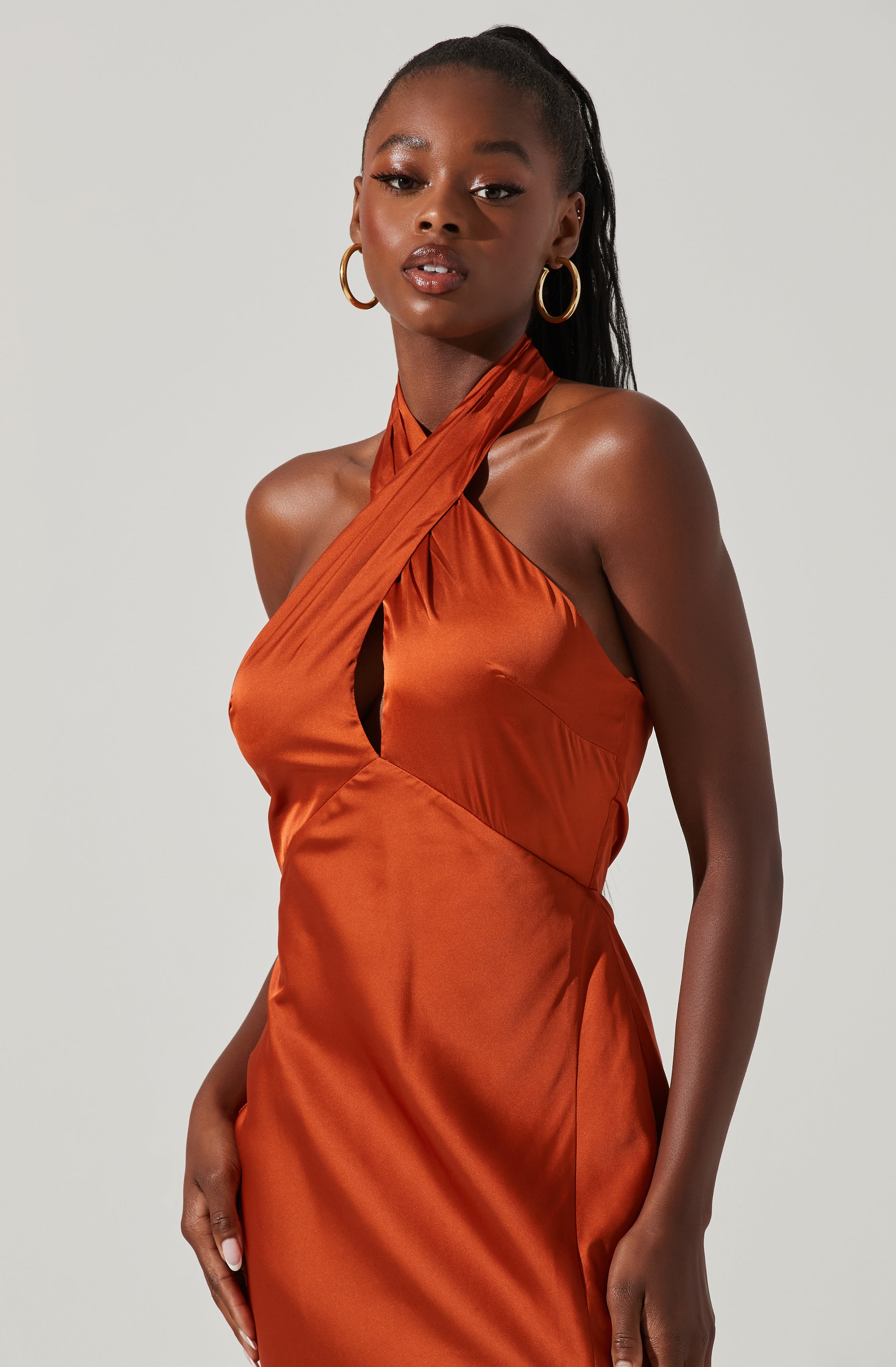 Marissa Satin Halter Neck Midi Dress