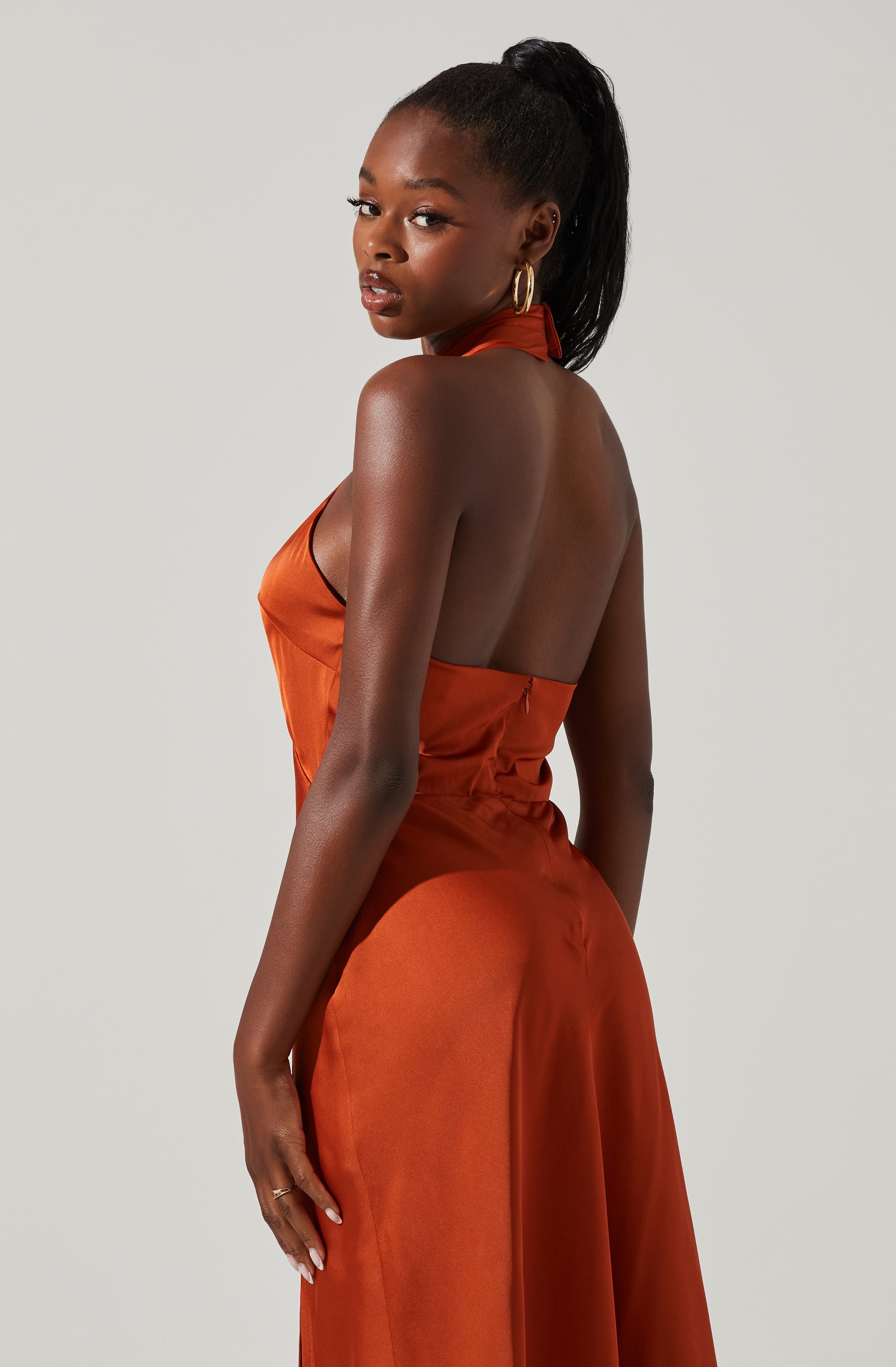 Marissa Satin Halter Neck Midi Dress