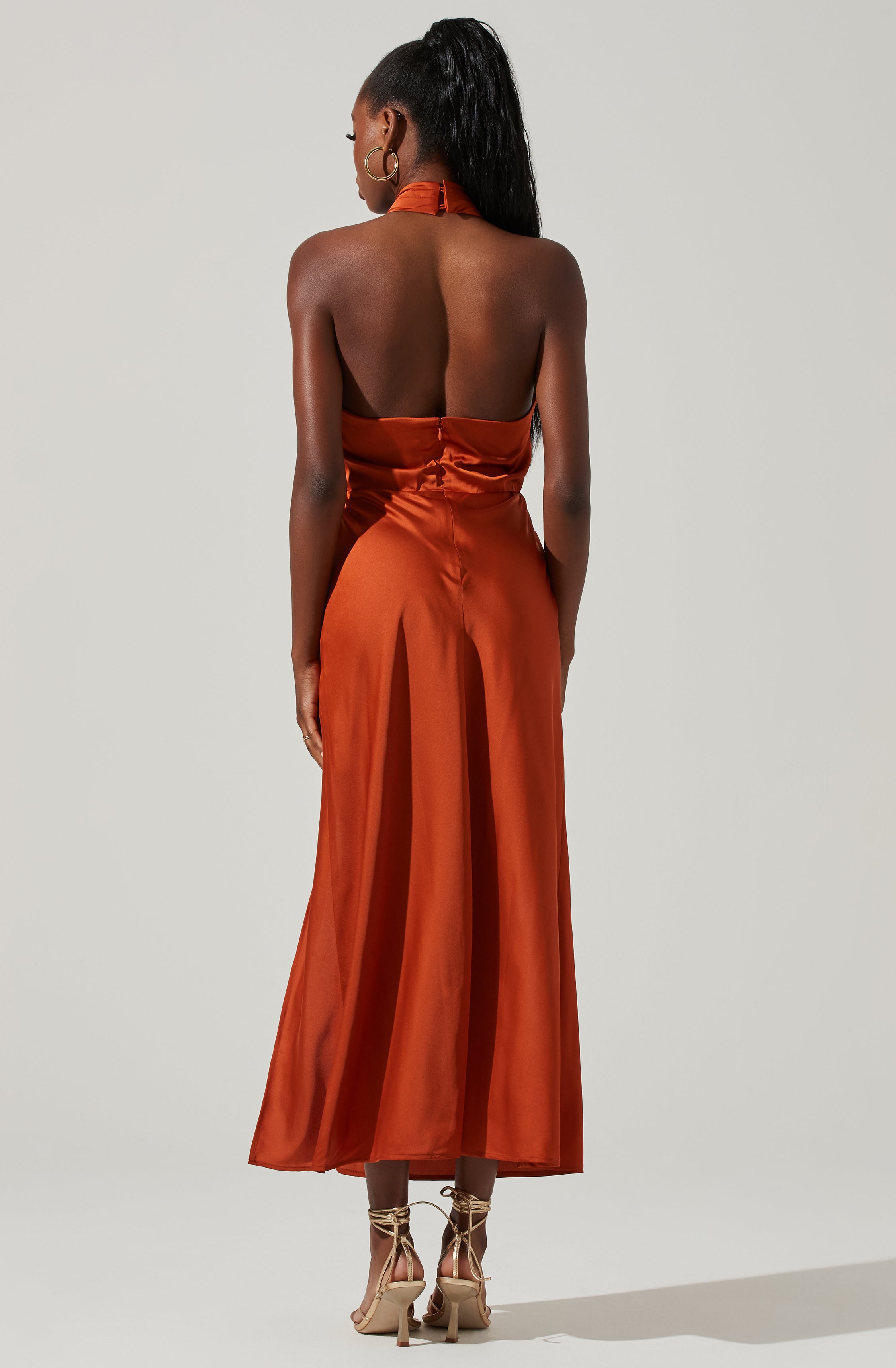 Marissa Satin Halter Neck Midi Dress