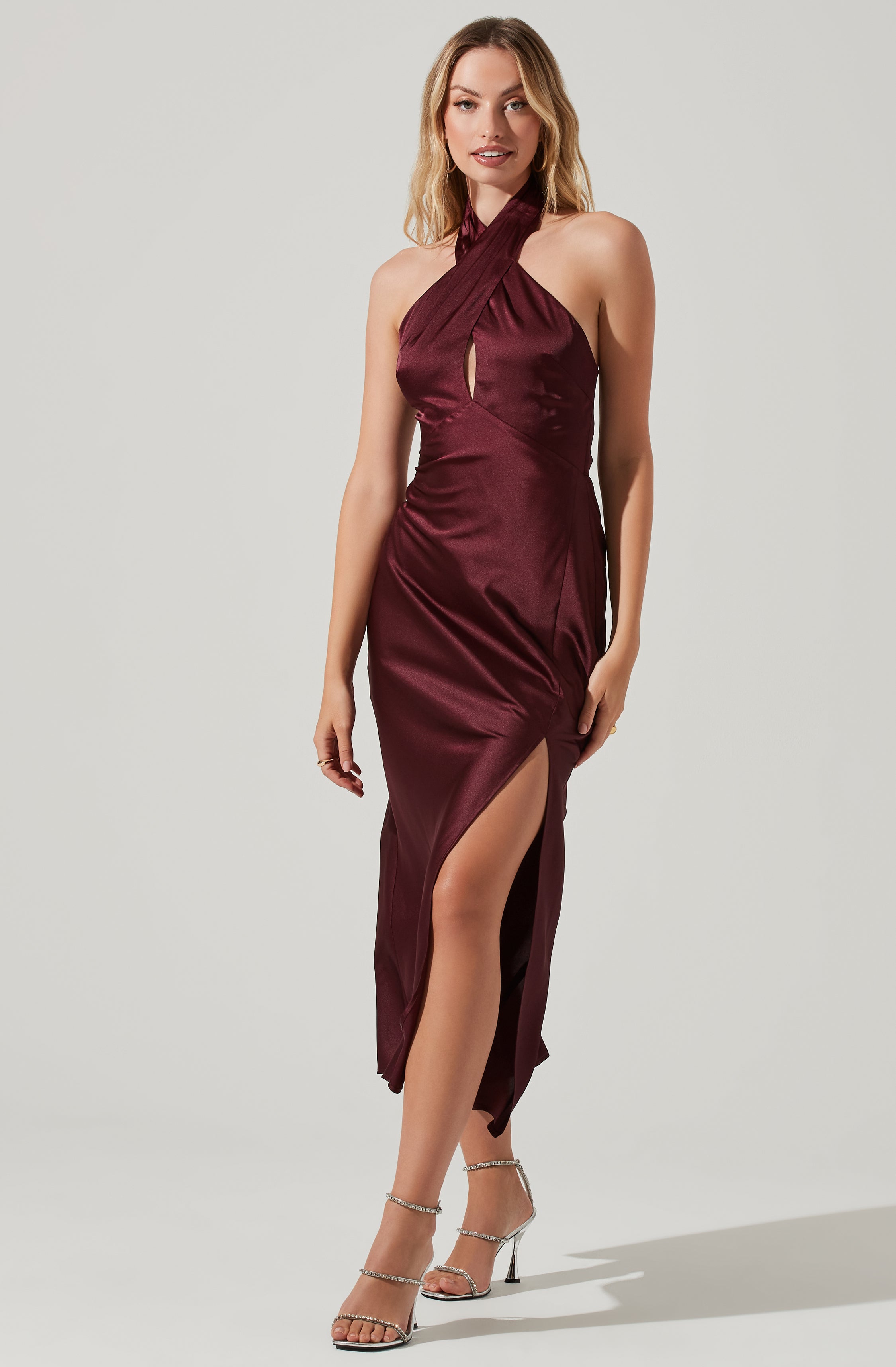 Marissa Satin Halter Neck Midi Dress