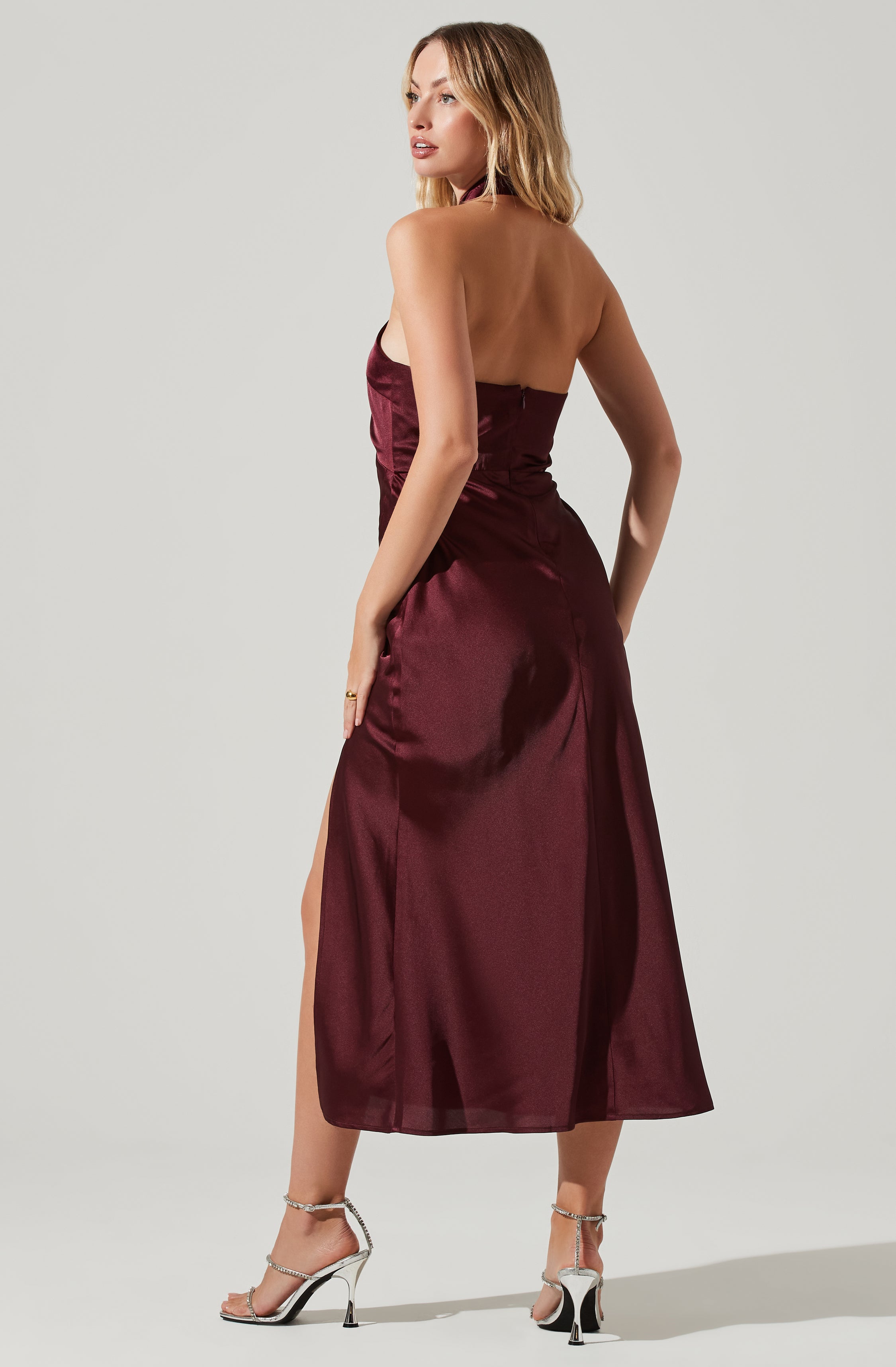 Marissa Satin Halter Neck Midi Dress