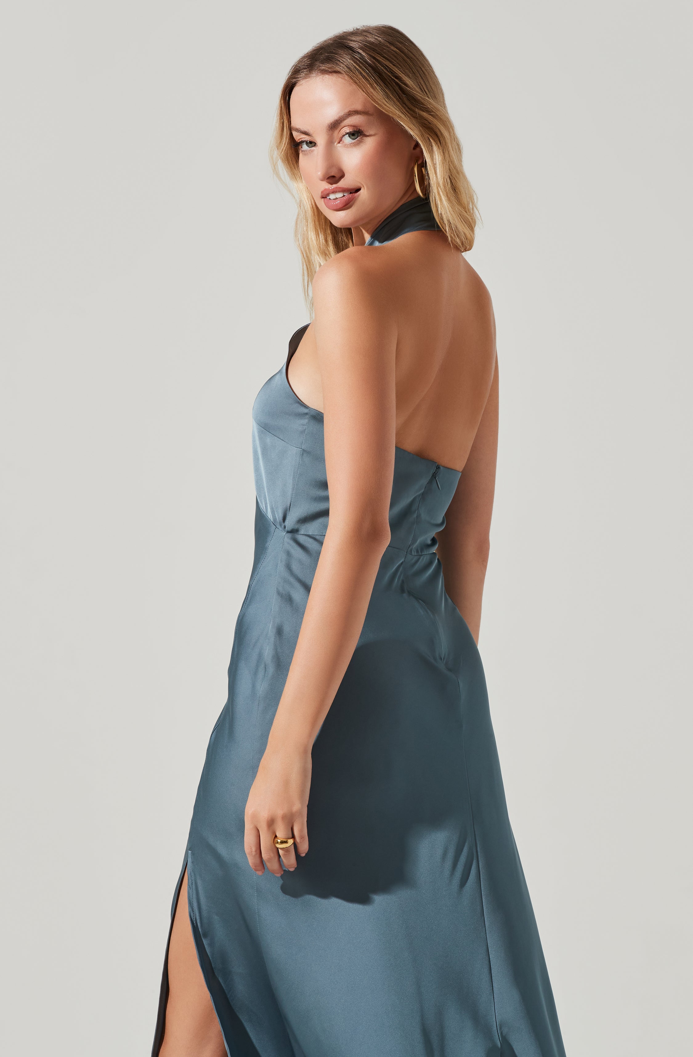 Marissa Satin Halter Neck Midi Dress