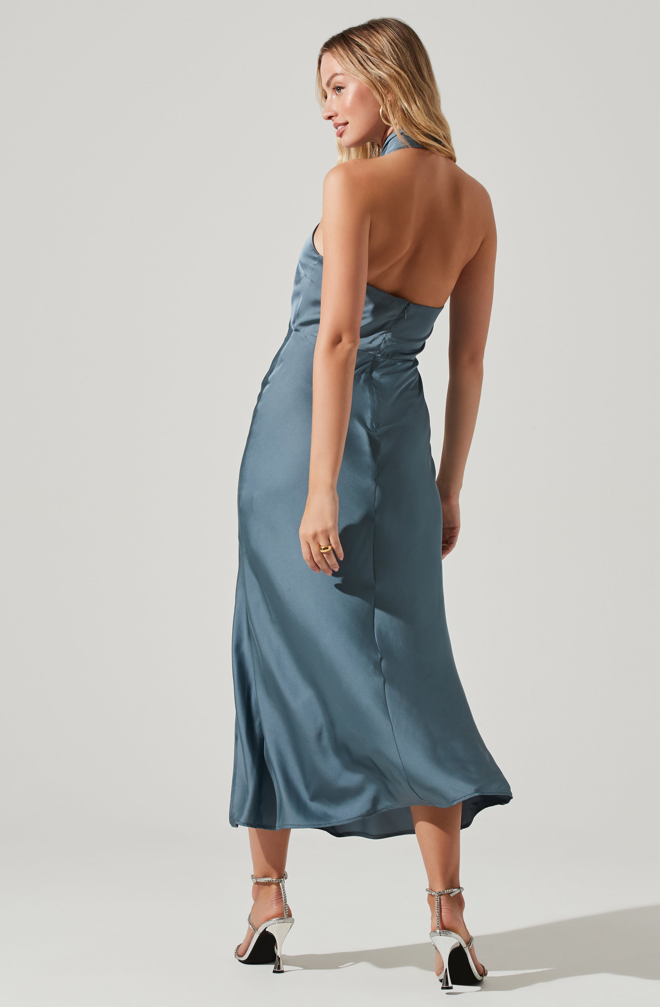 Marissa Satin Halter Neck Midi Dress