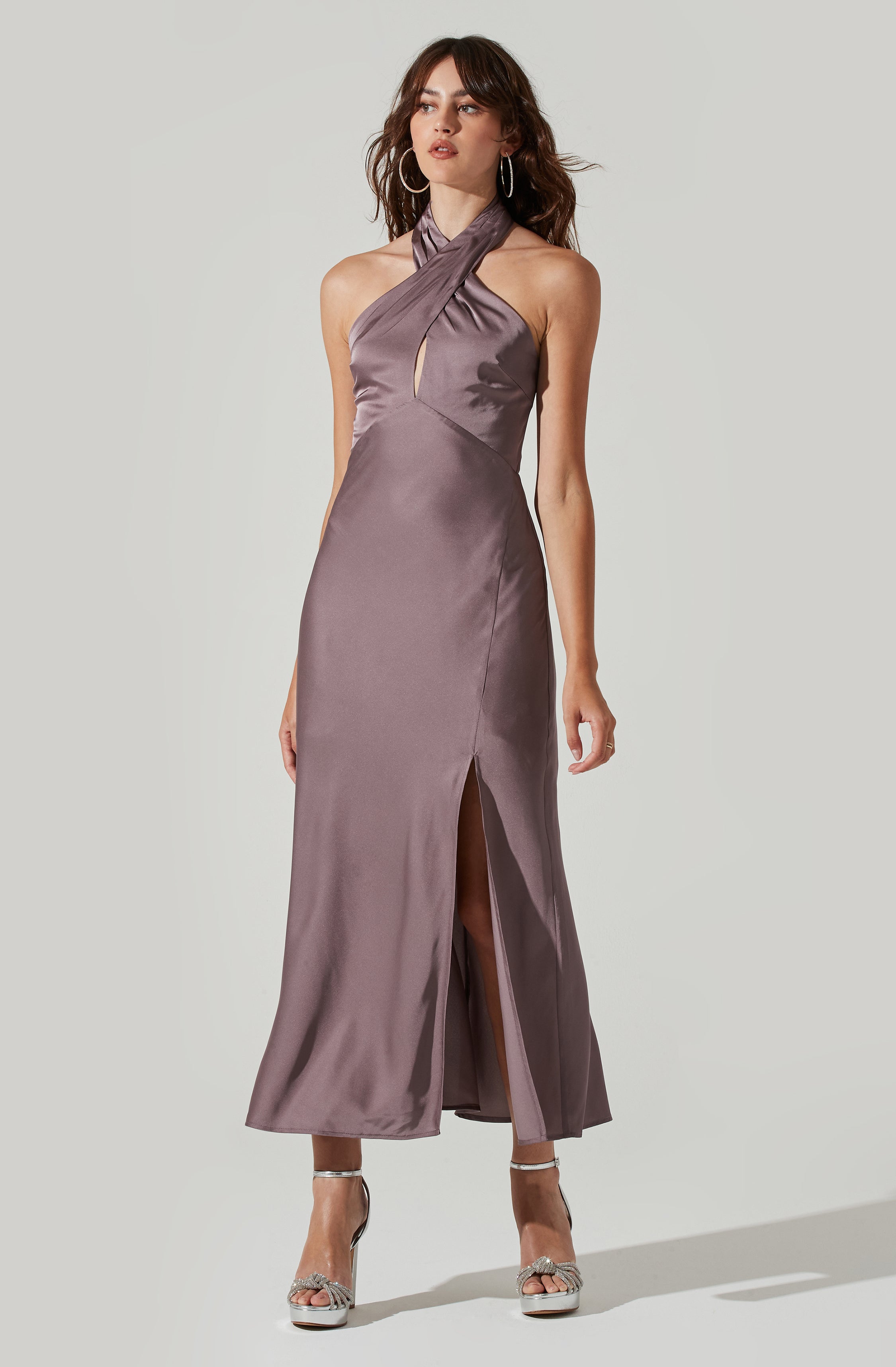 Marissa Satin Halter Neck Midi Dress