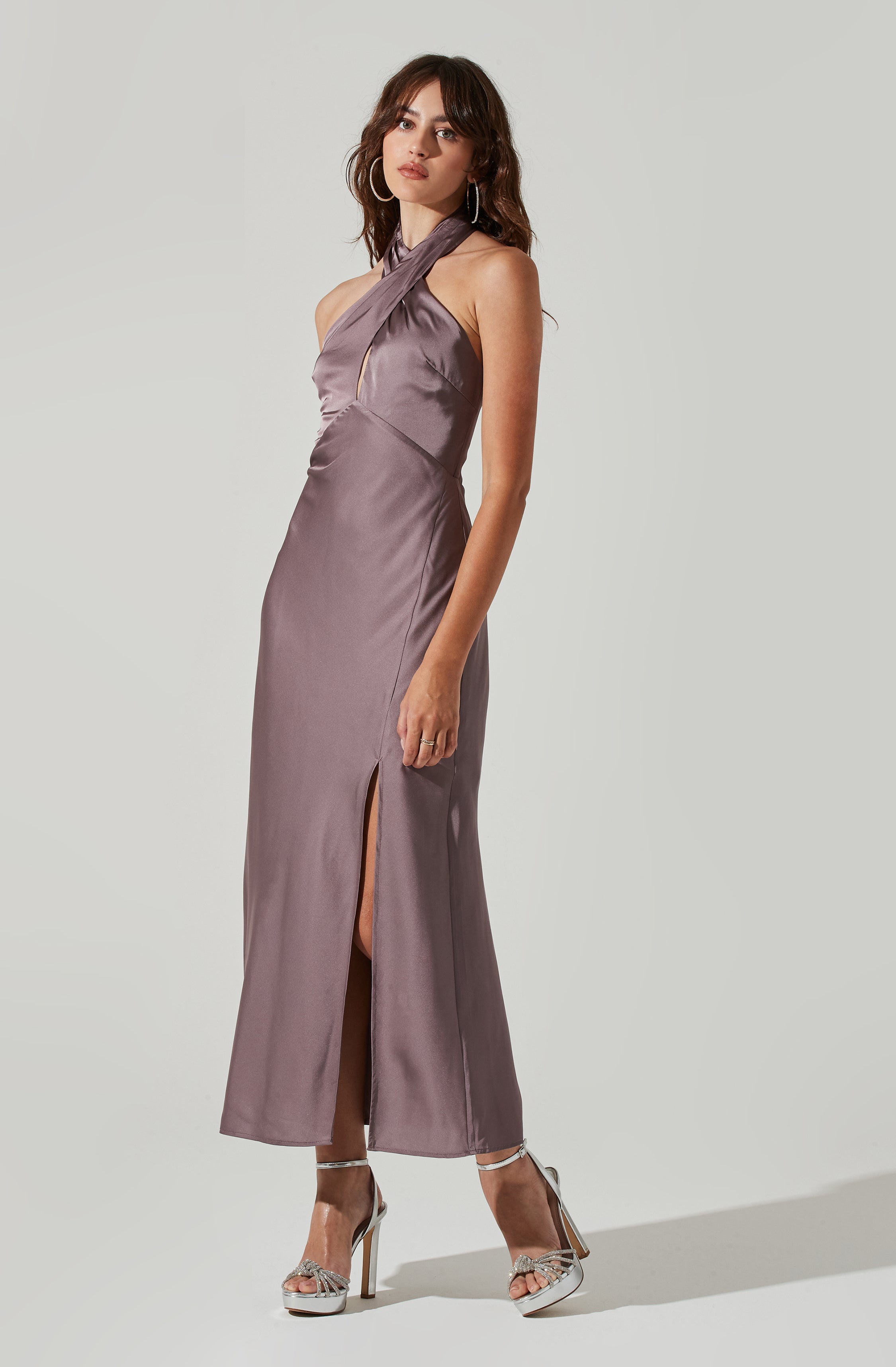 Marissa Satin Halter Neck Midi Dress