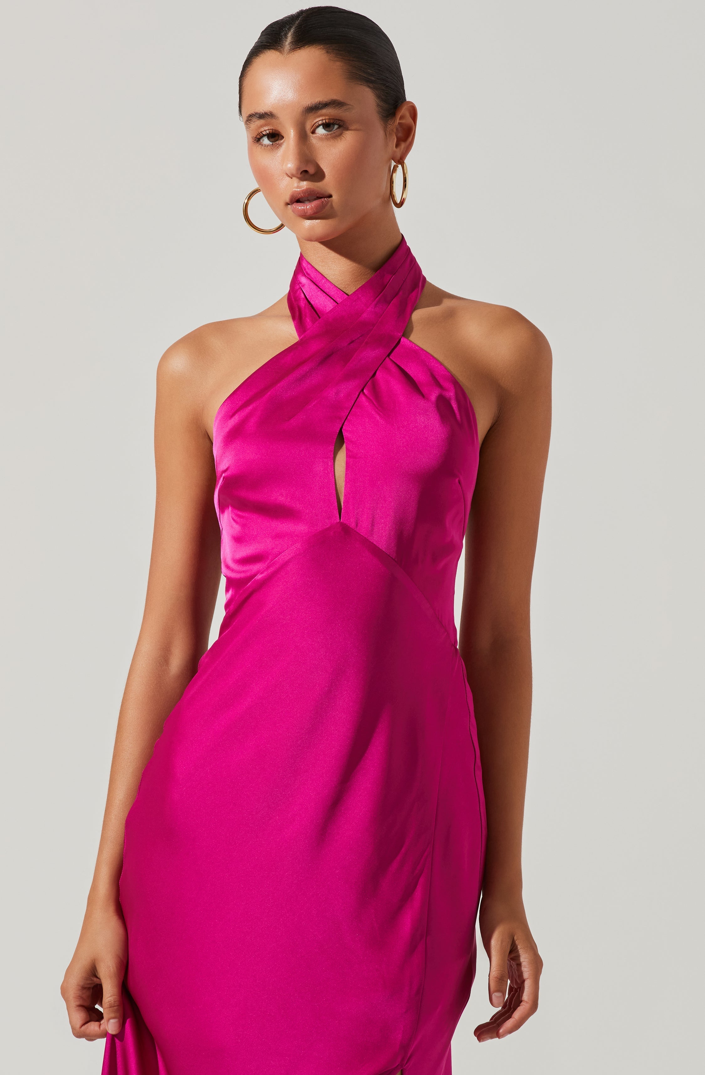 Marissa Satin Halter Neck Midi Dress