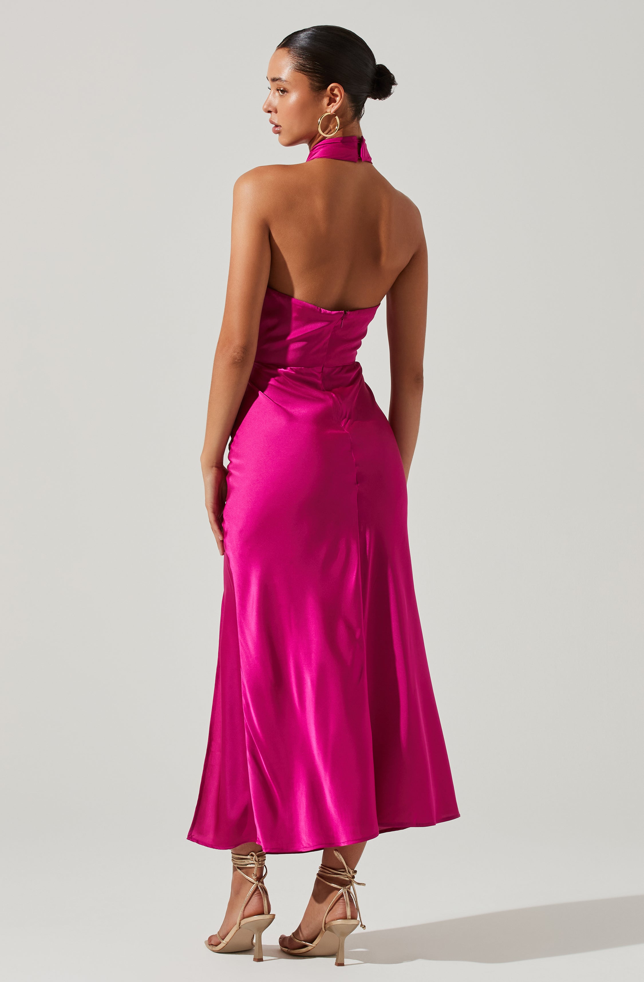 Marissa Satin Halter Neck Midi Dress