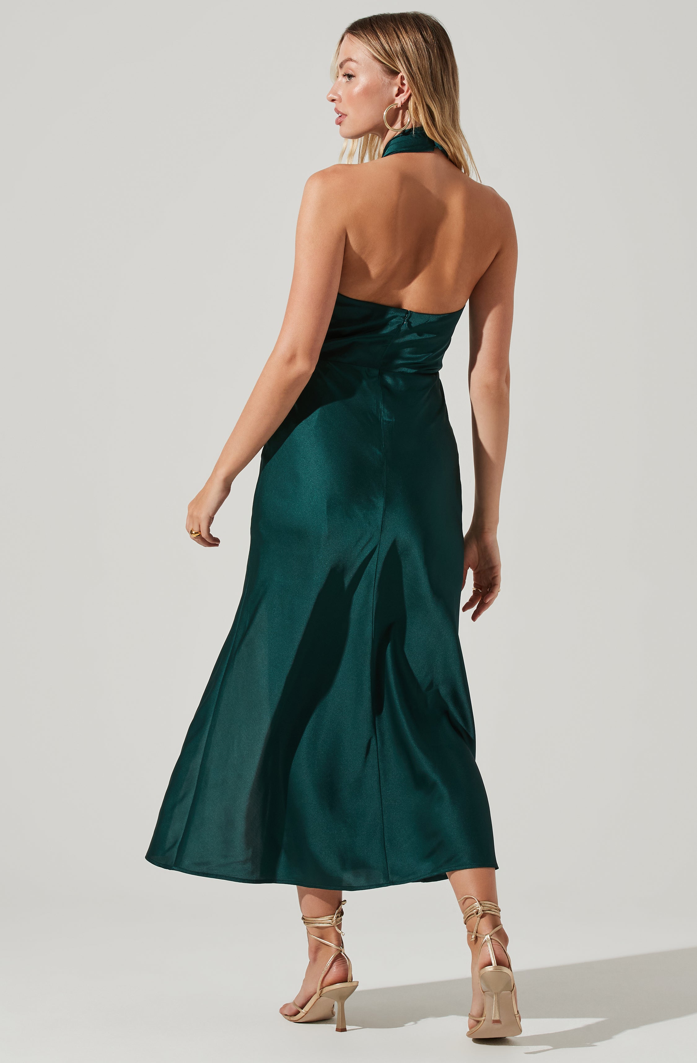 Marissa Satin Halter Neck Midi Dress