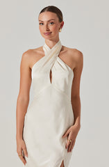 Marissa Satin Halter Neck Midi Dress