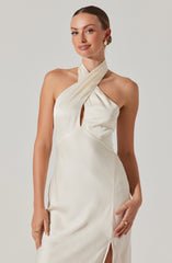 Marissa Satin Halter Neck Midi Dress
