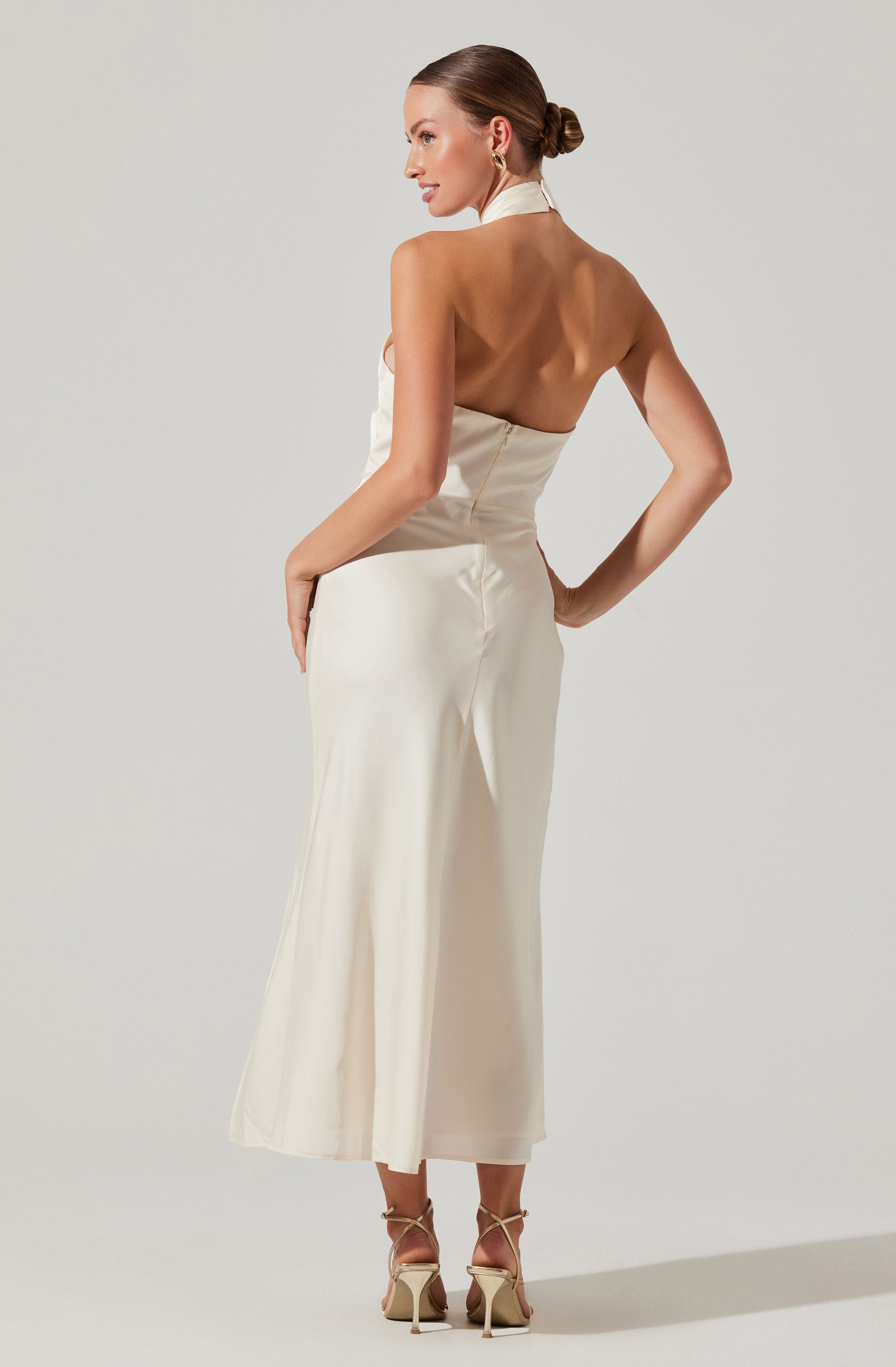 Marissa Satin Halter Neck Midi Dress