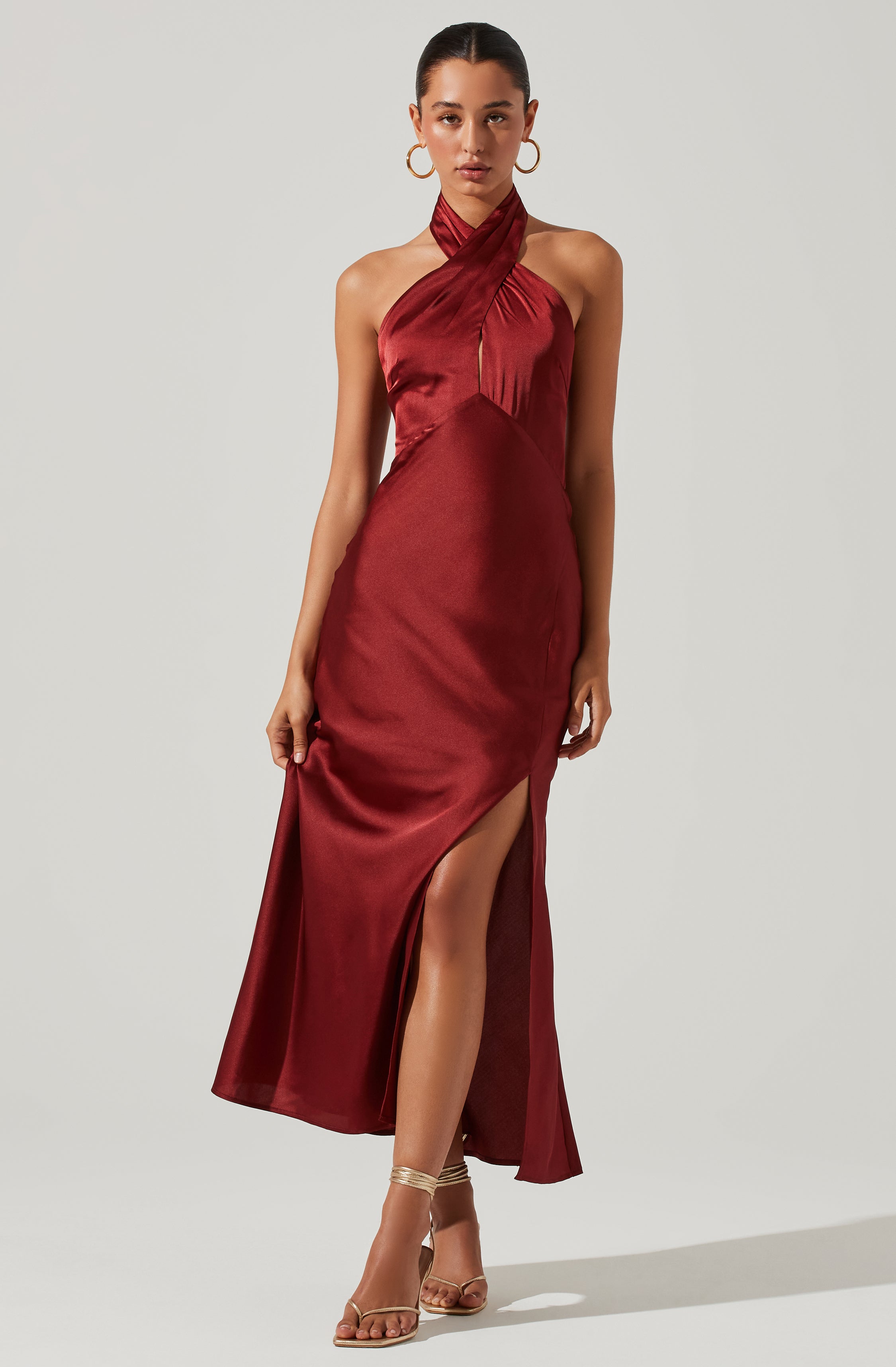 Marissa Satin Halter Neck Midi Dress