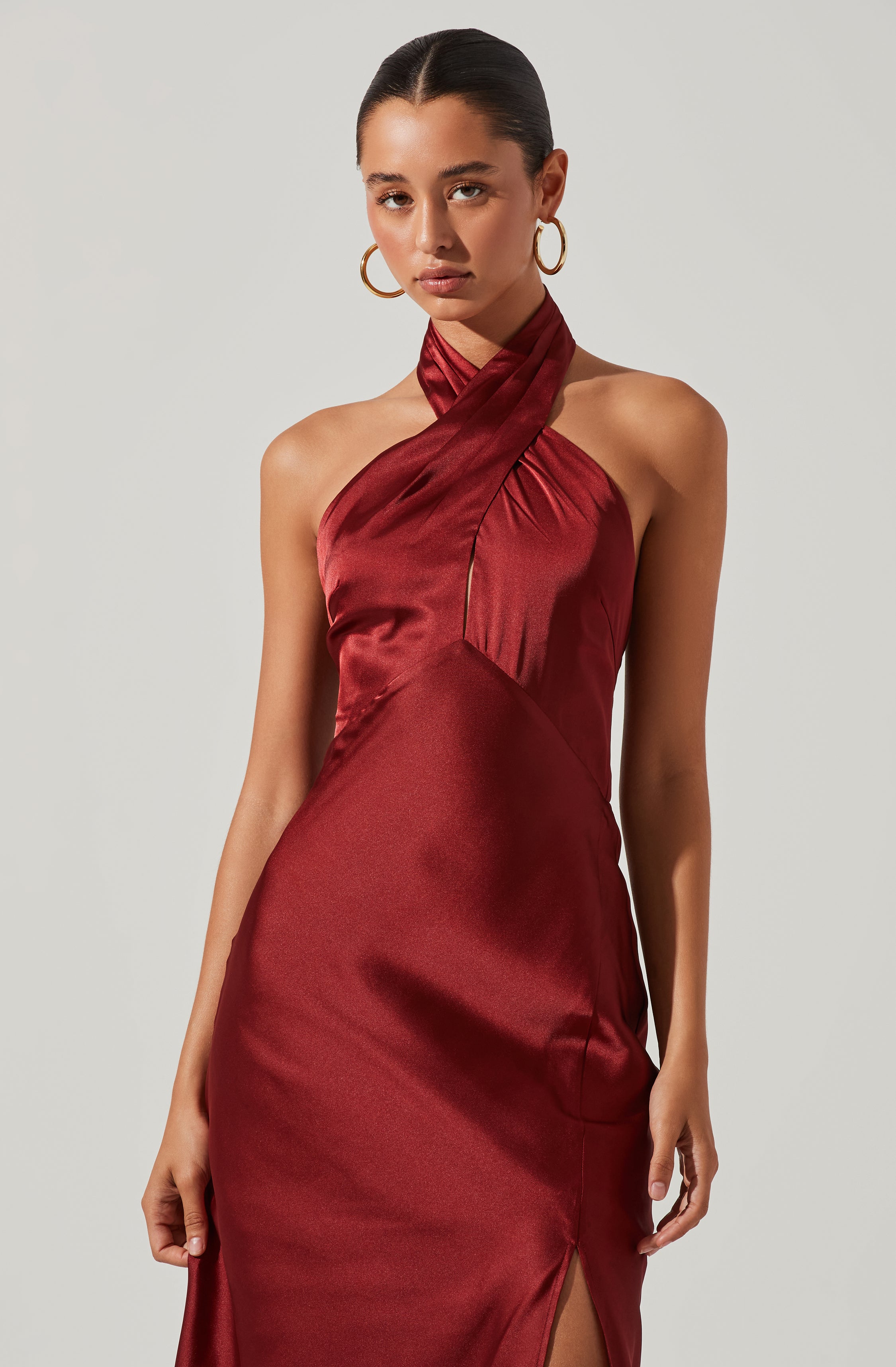 Marissa Satin Halter Neck Midi Dress