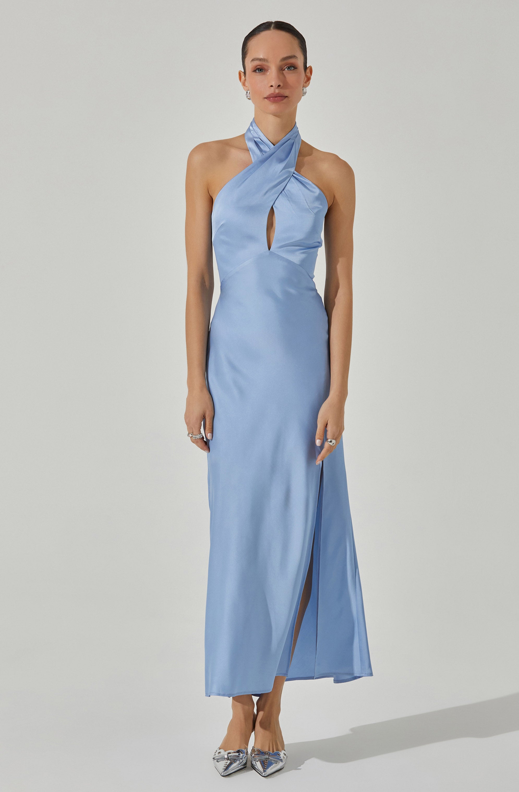 Marissa Satin Halter Neck Midi Dress