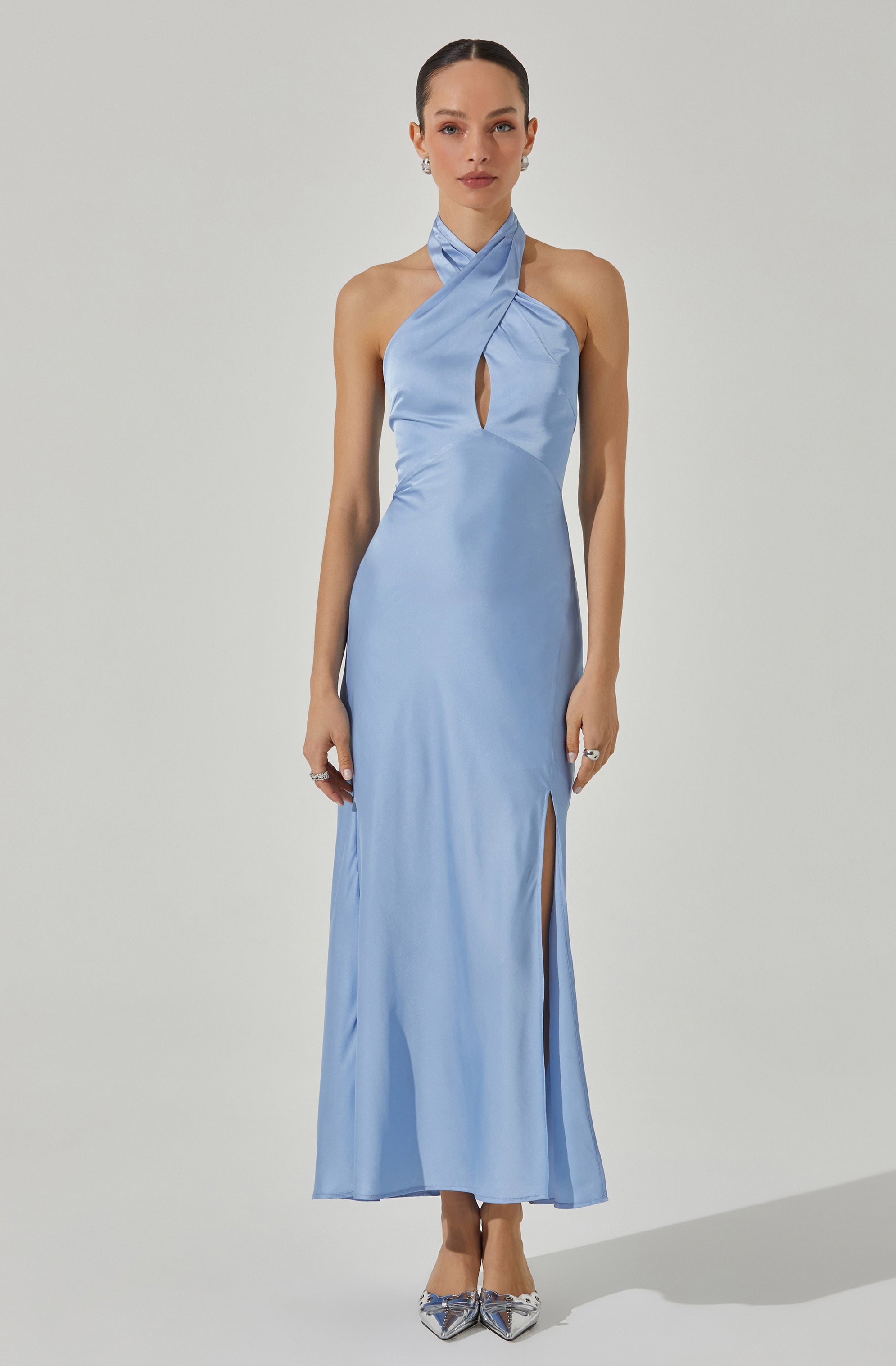 Marissa Satin Halter Neck Midi Dress
