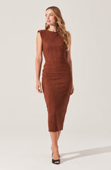 Plisse Straight Neck Midi Dress