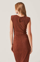 Plisse Straight Neck Midi Dress