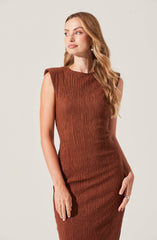 Plisse Straight Neck Midi Dress