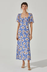 Tie Back Flutter Sleeve Midi Dress