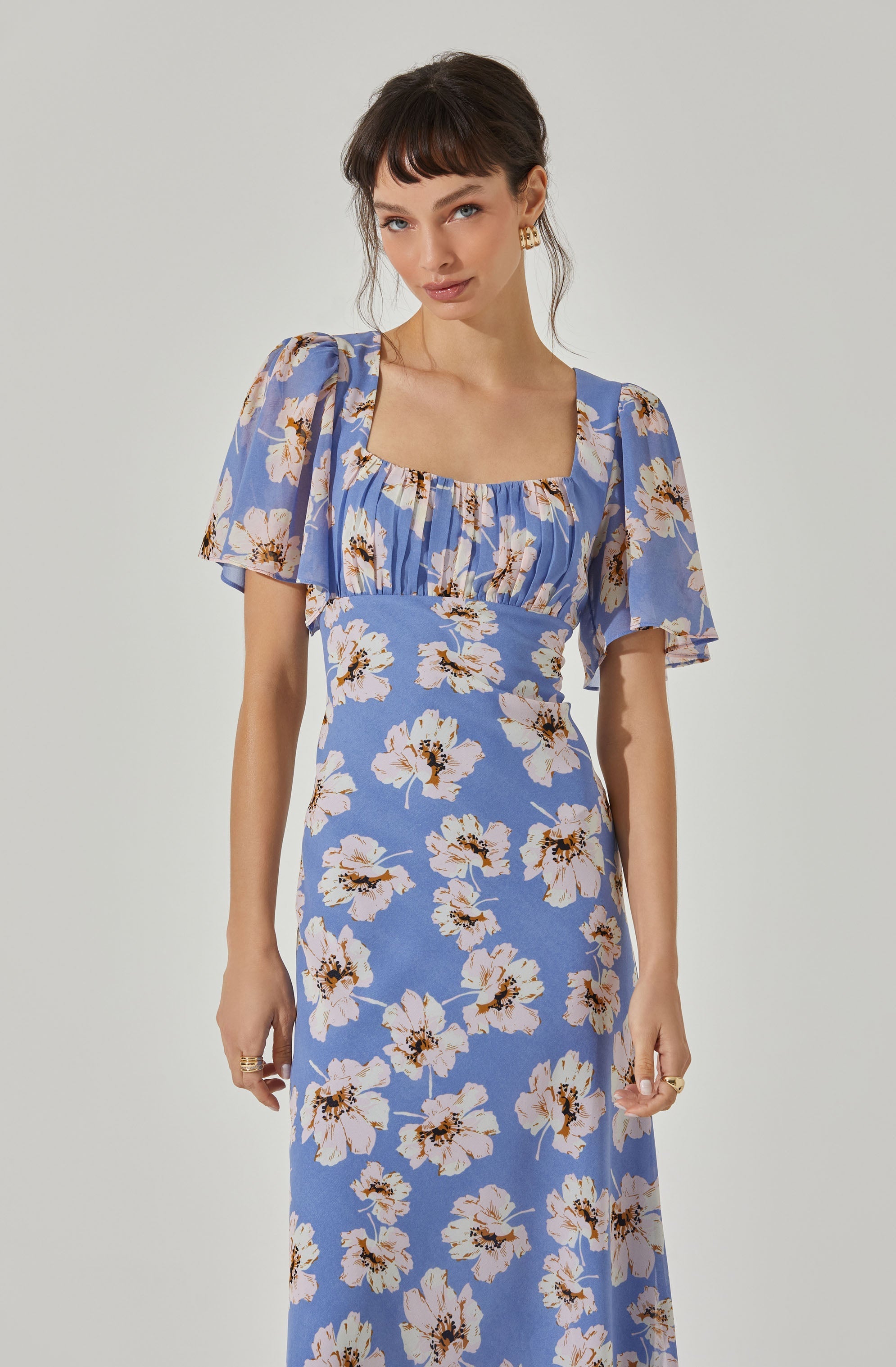 Tie Back Flutter Sleeve Midi Dress
