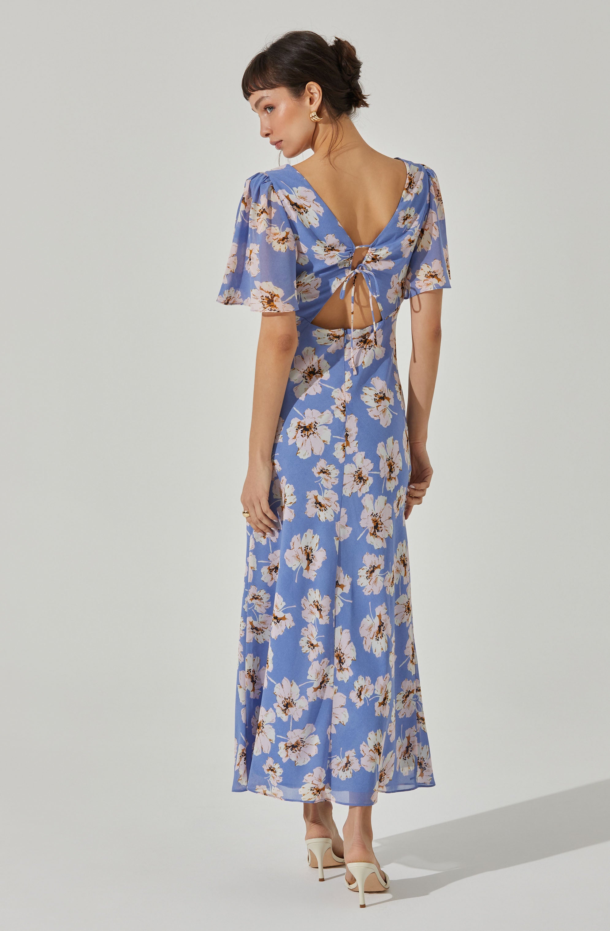 Tie Back Flutter Sleeve Midi Dress