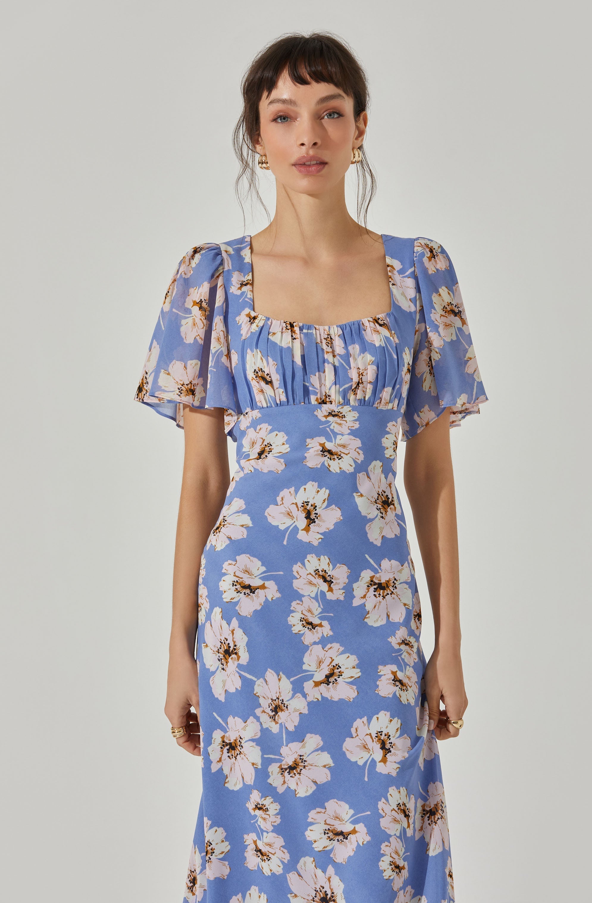 Tie Back Flutter Sleeve Midi Dress