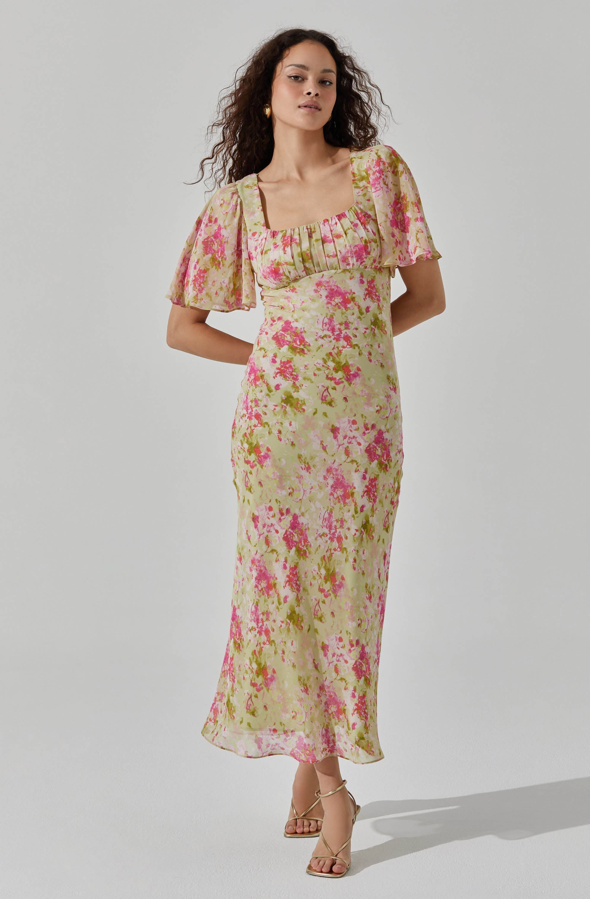 Tie Back Flutter Sleeve Midi Dress