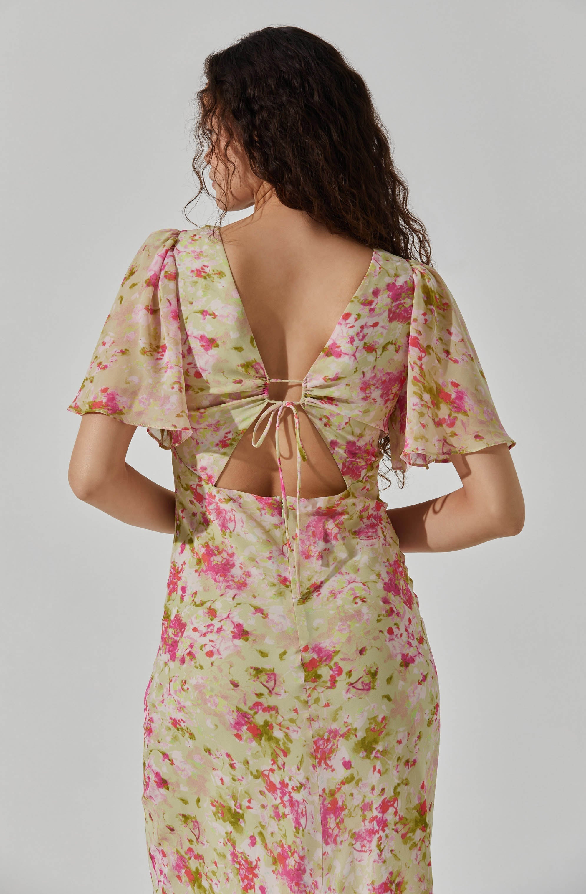Tie Back Flutter Sleeve Midi Dress