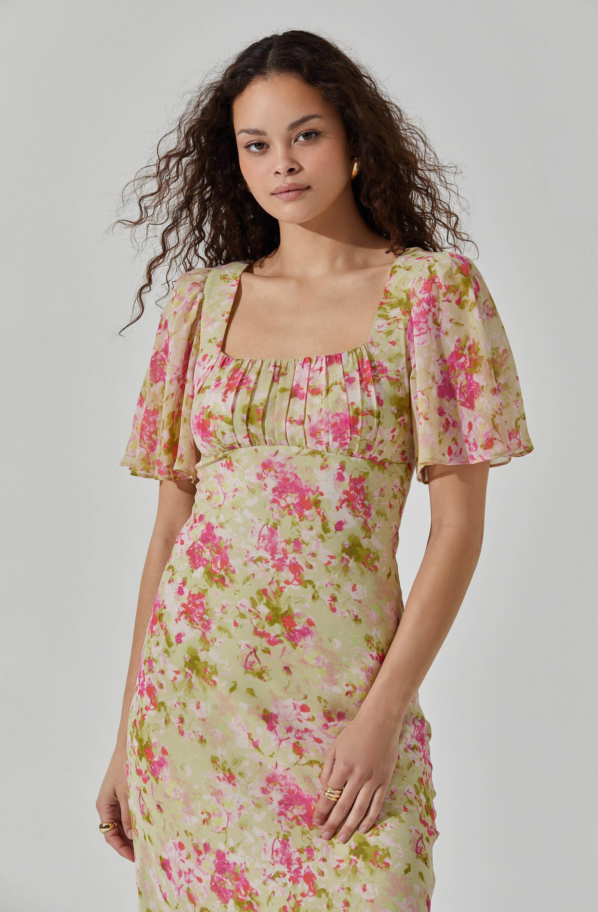 Tie Back Flutter Sleeve Midi Dress