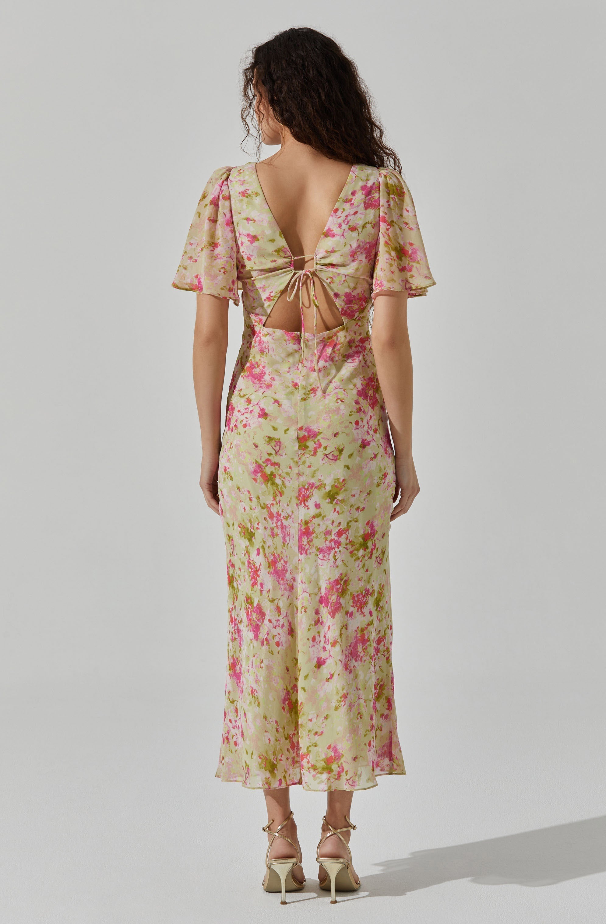 Tie Back Flutter Sleeve Midi Dress