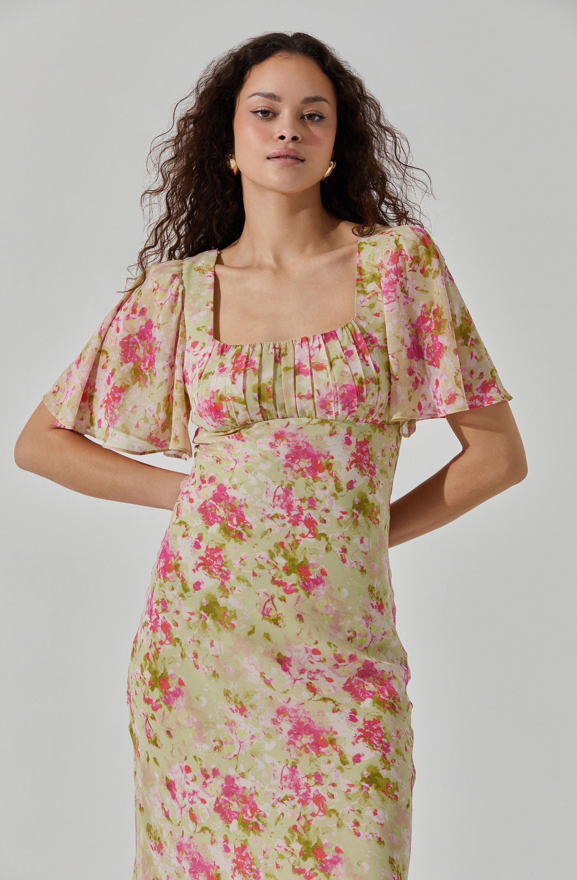 Tie Back Flutter Sleeve Midi Dress