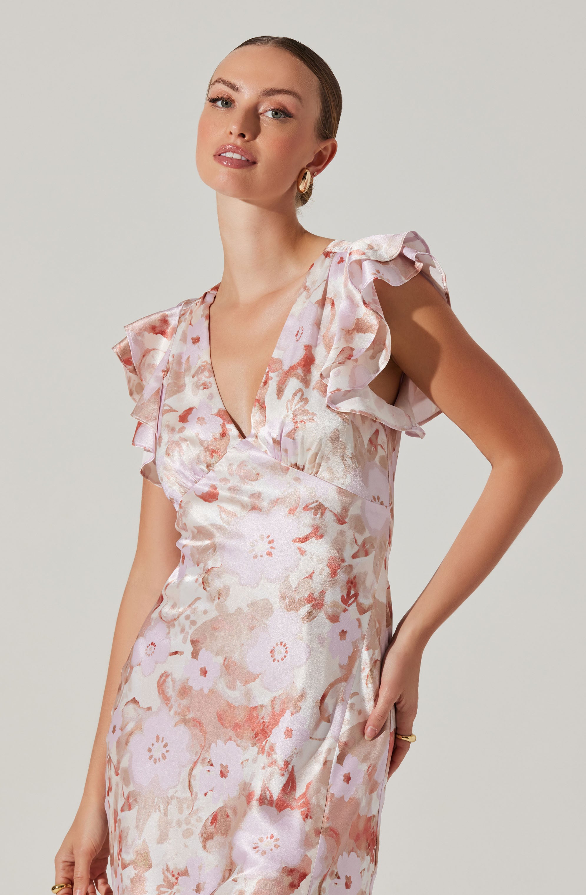 Satin Flutter Sleeve Maxi Dress