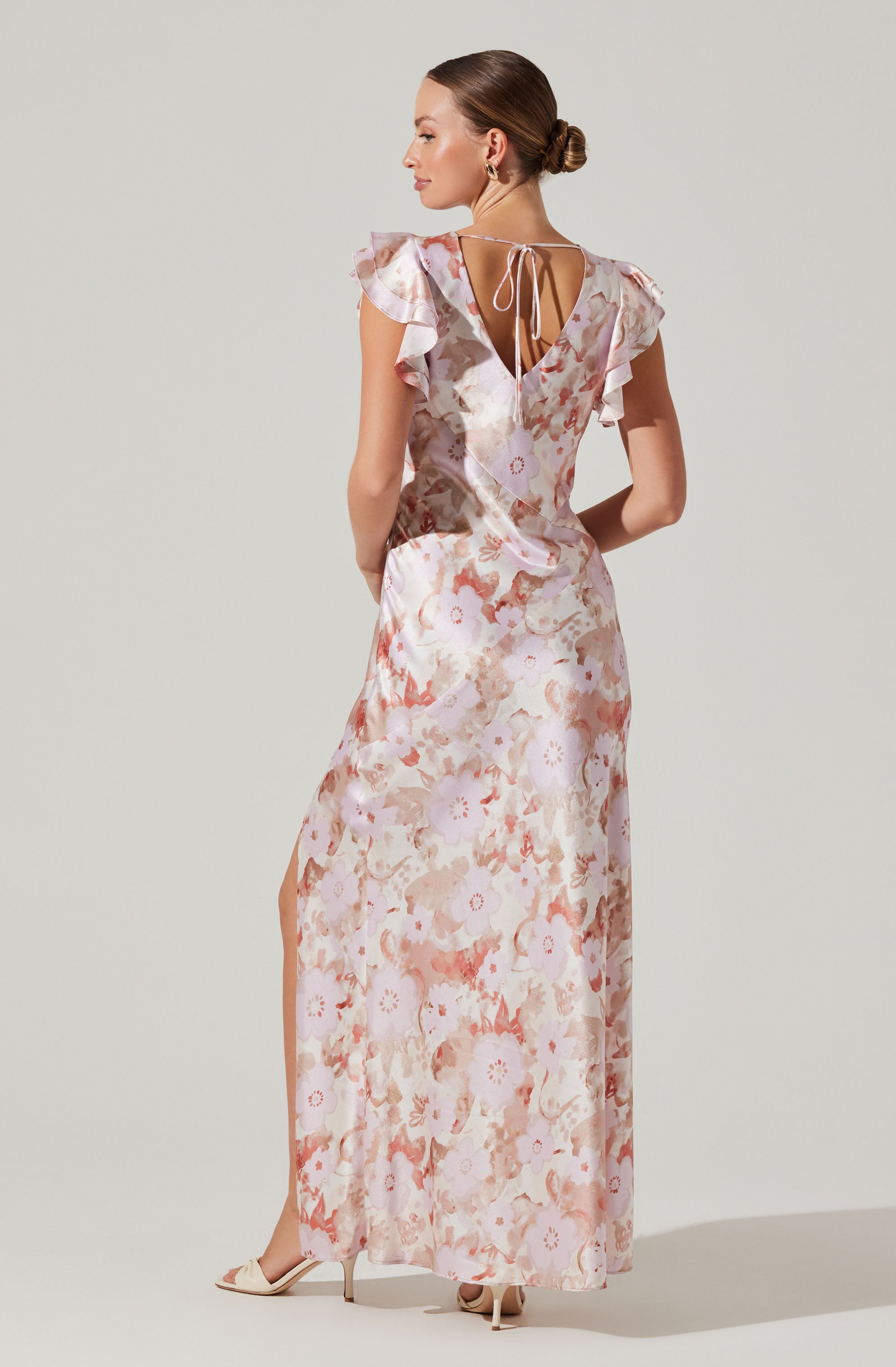 Satin Flutter Sleeve Maxi Dress