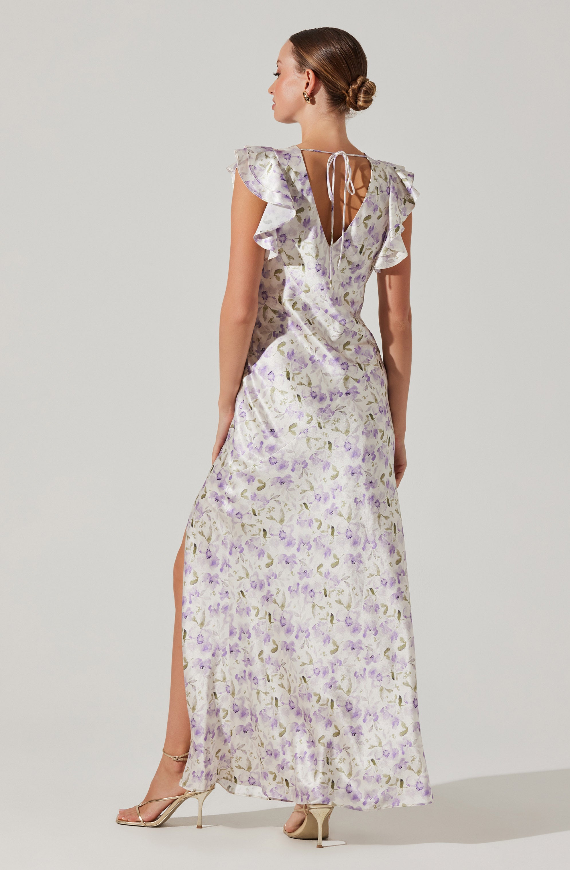 Satin Flutter Sleeve Maxi Dress