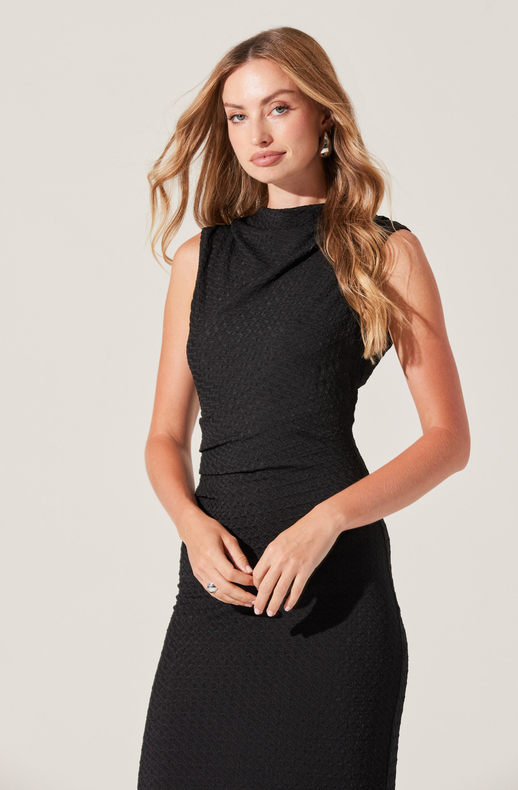 Textured Mock Neck Midi Dress