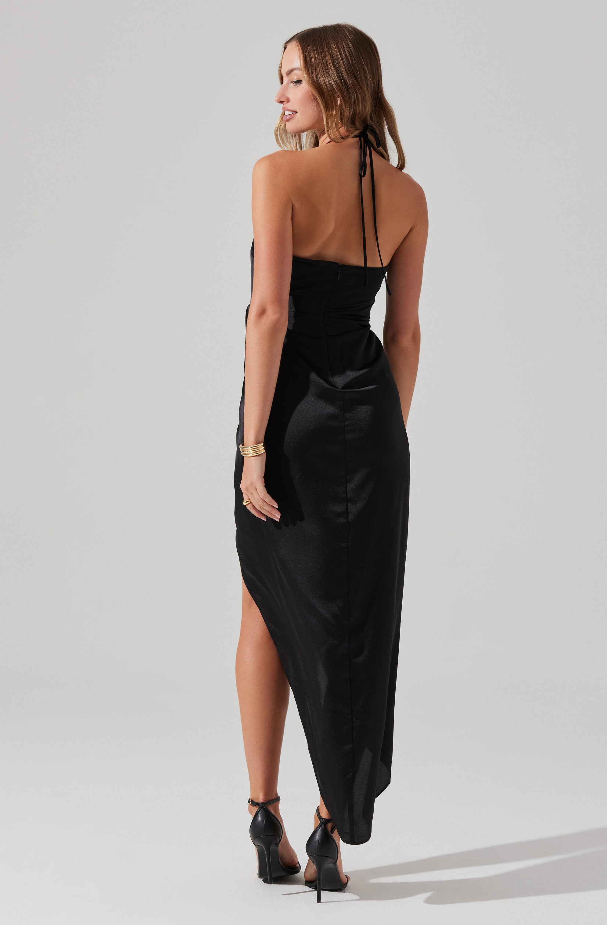 Flower Corsage Halter Midi Dress