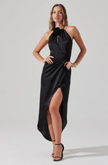 Flower Corsage Halter Midi Dress