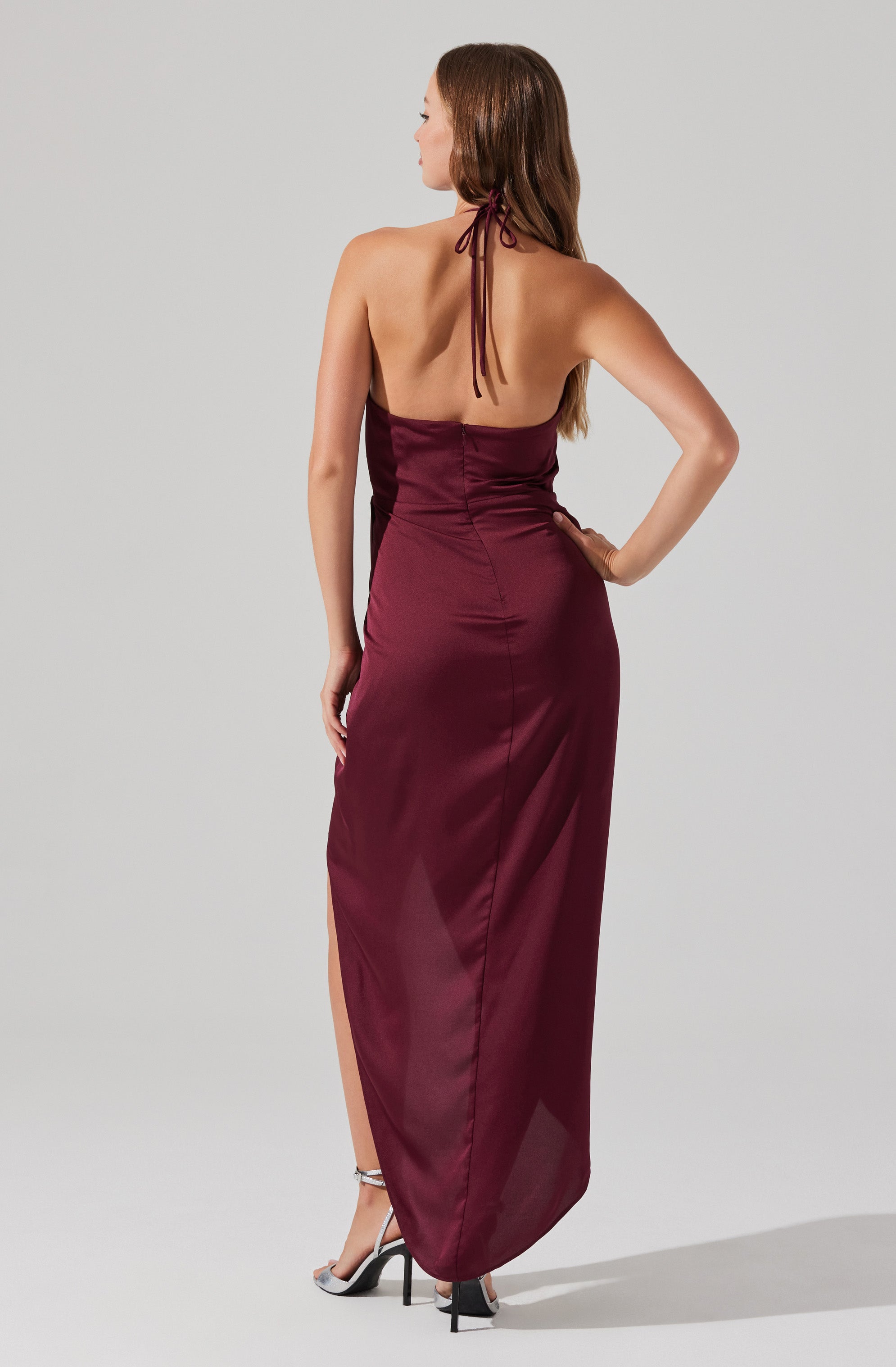 Flower Corsage Halter Midi Dress