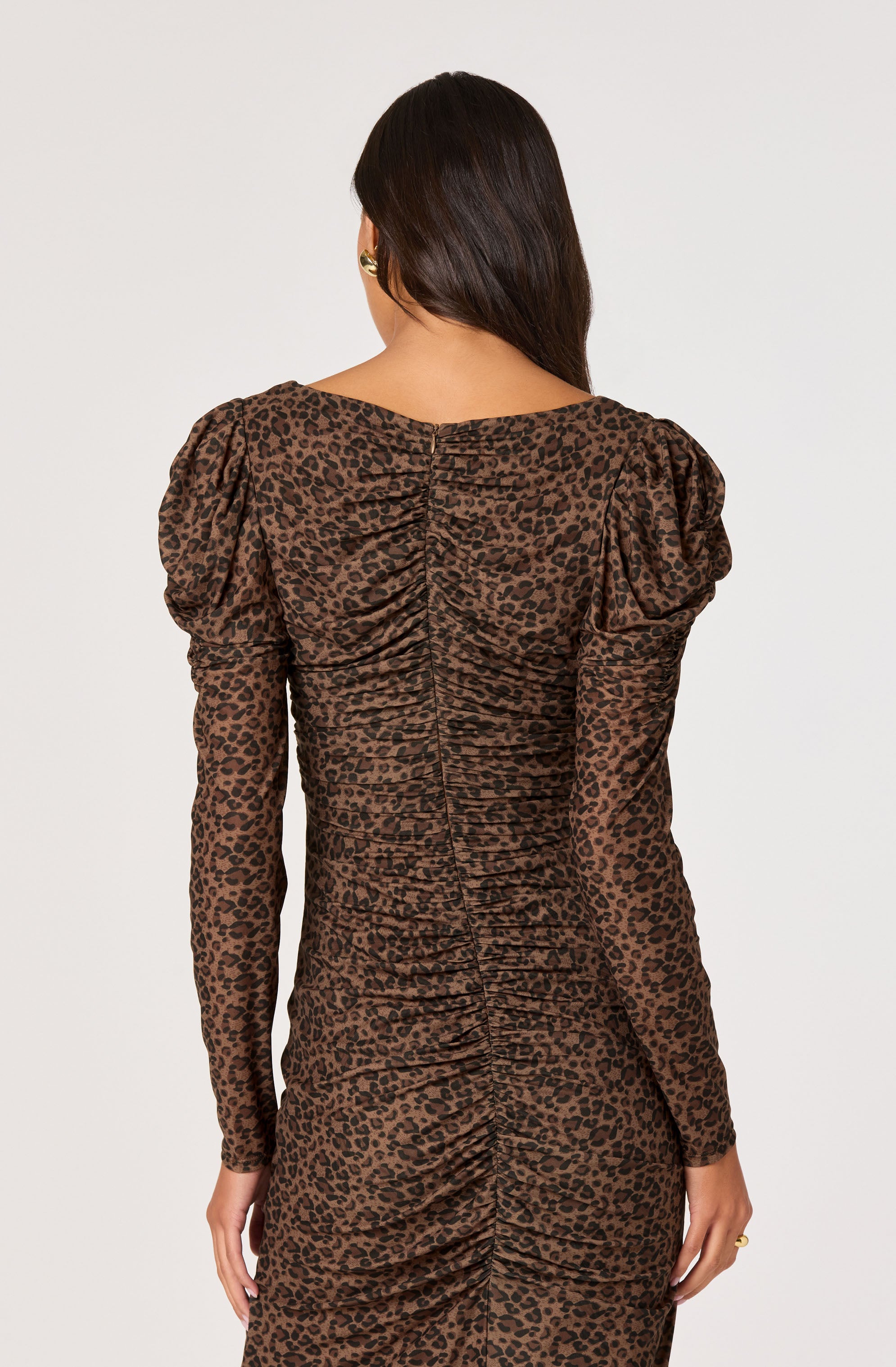 Ruched Mesh Midi Dress