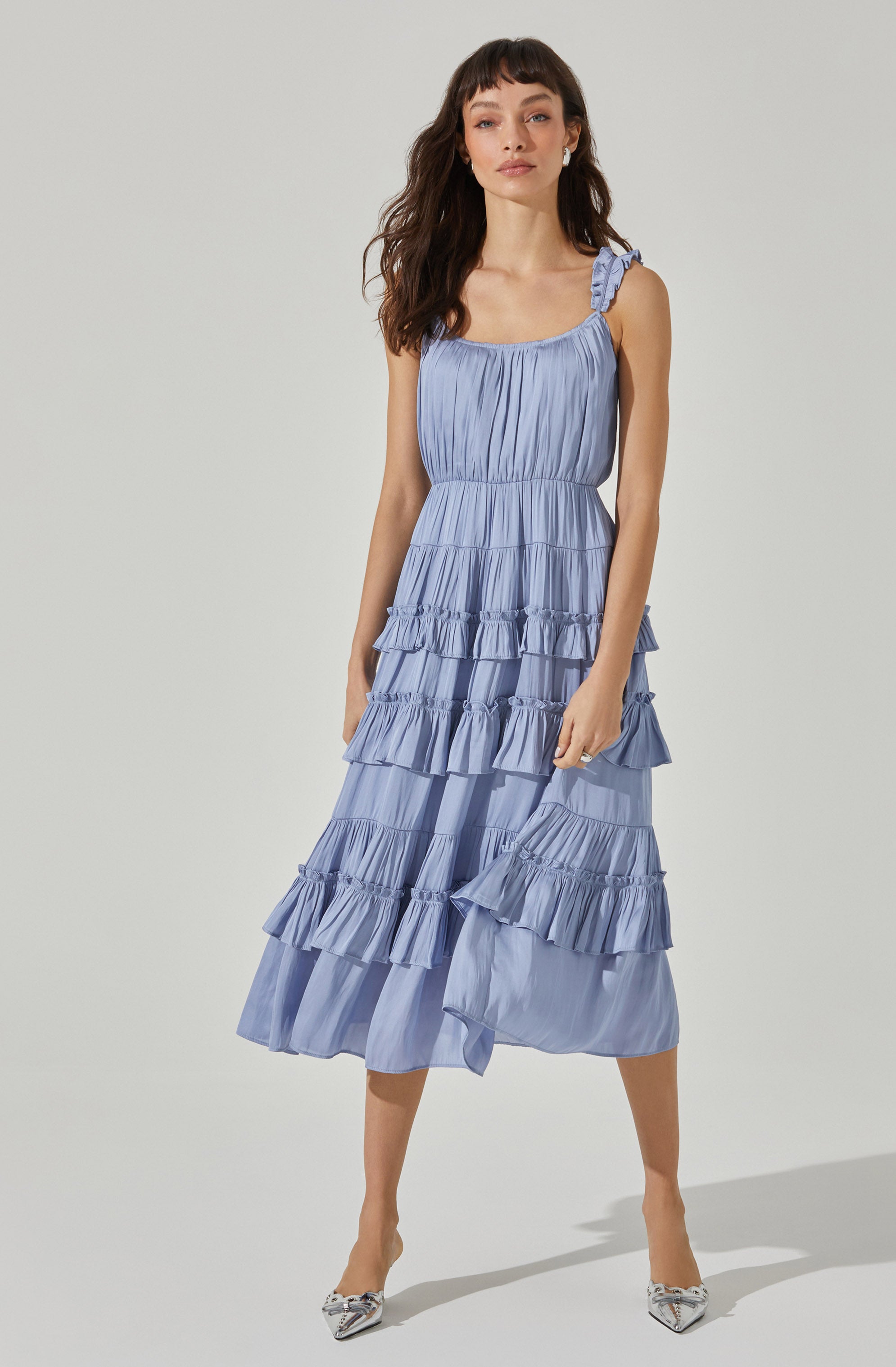 Satin Tiered Midi Dress