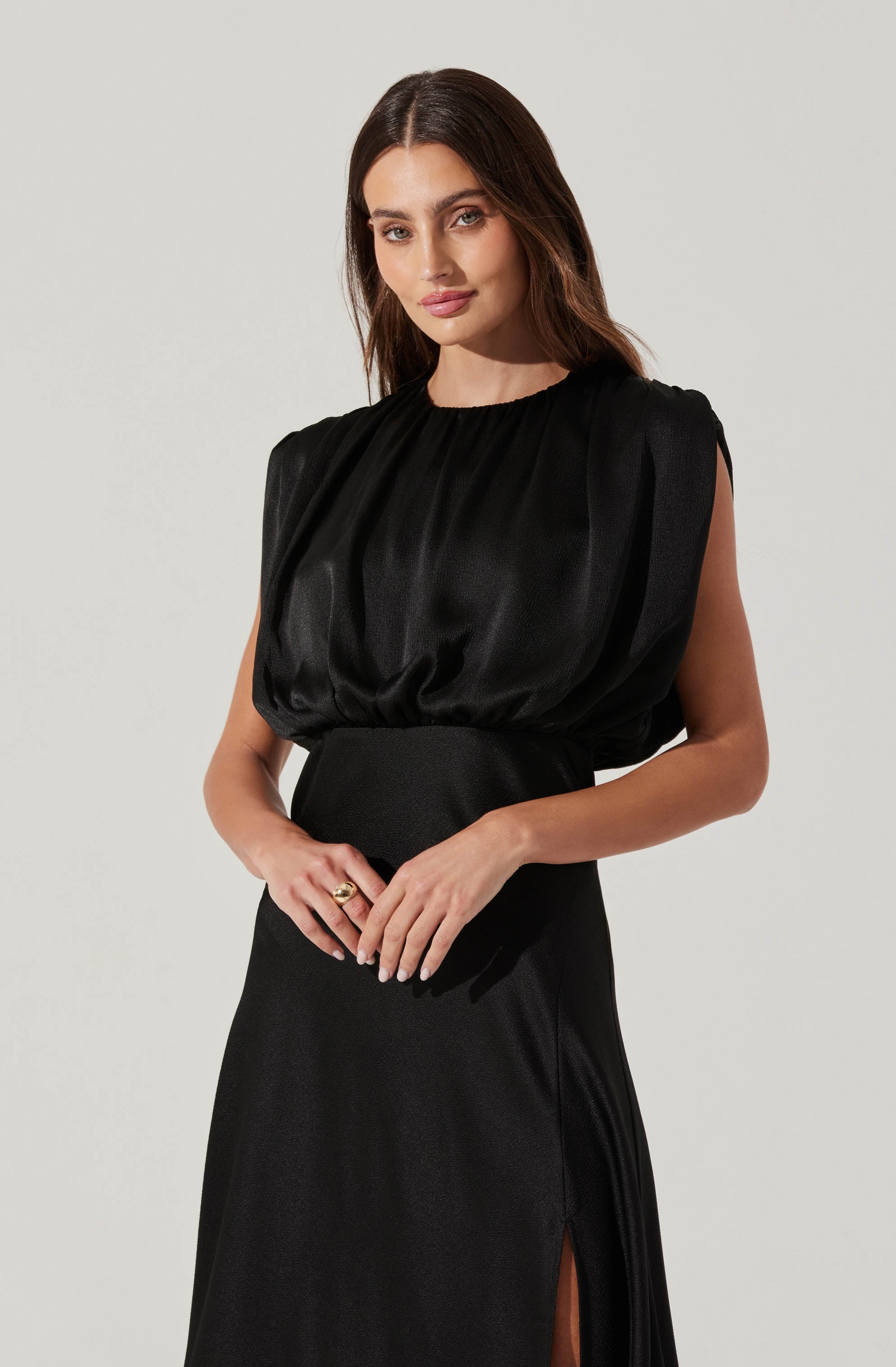 Blouson Satin Midi Dress